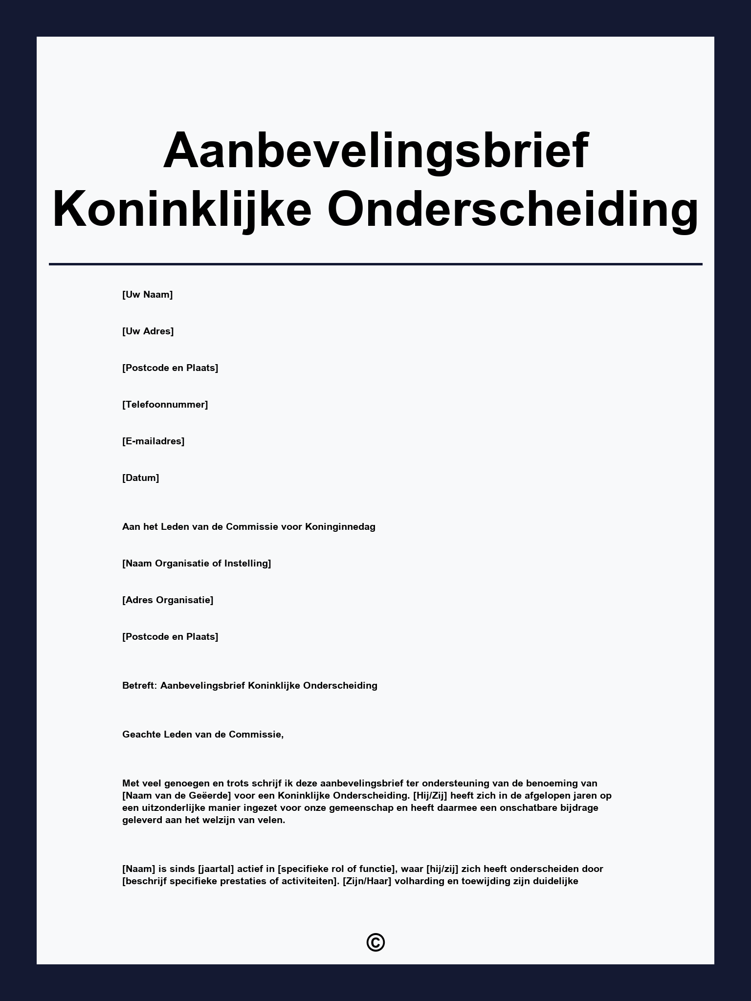 Aanbevelingsbrief Koninklijke Onderscheiding