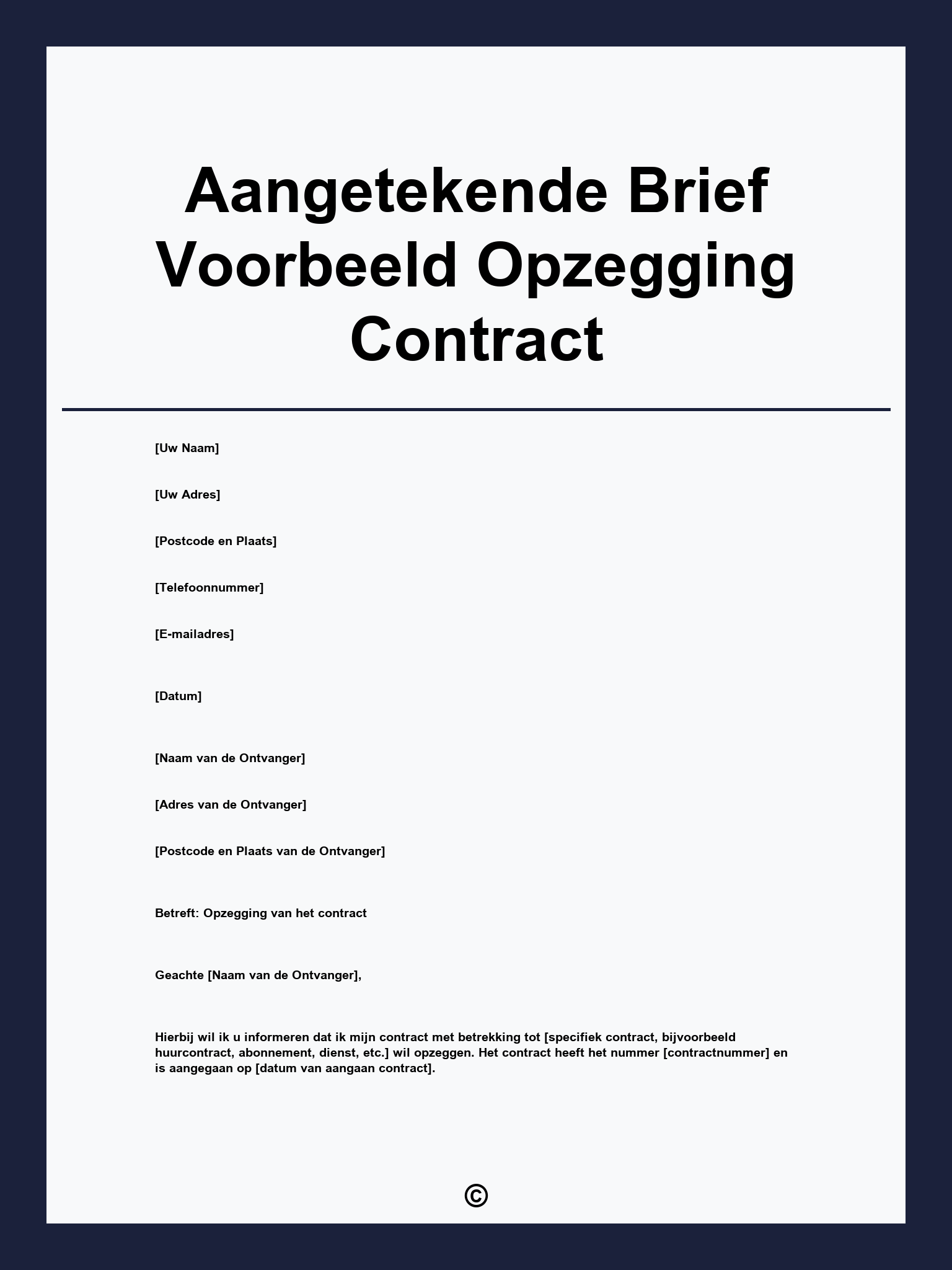 Aangetekende Brief Voorbeeld Opzegging Contract