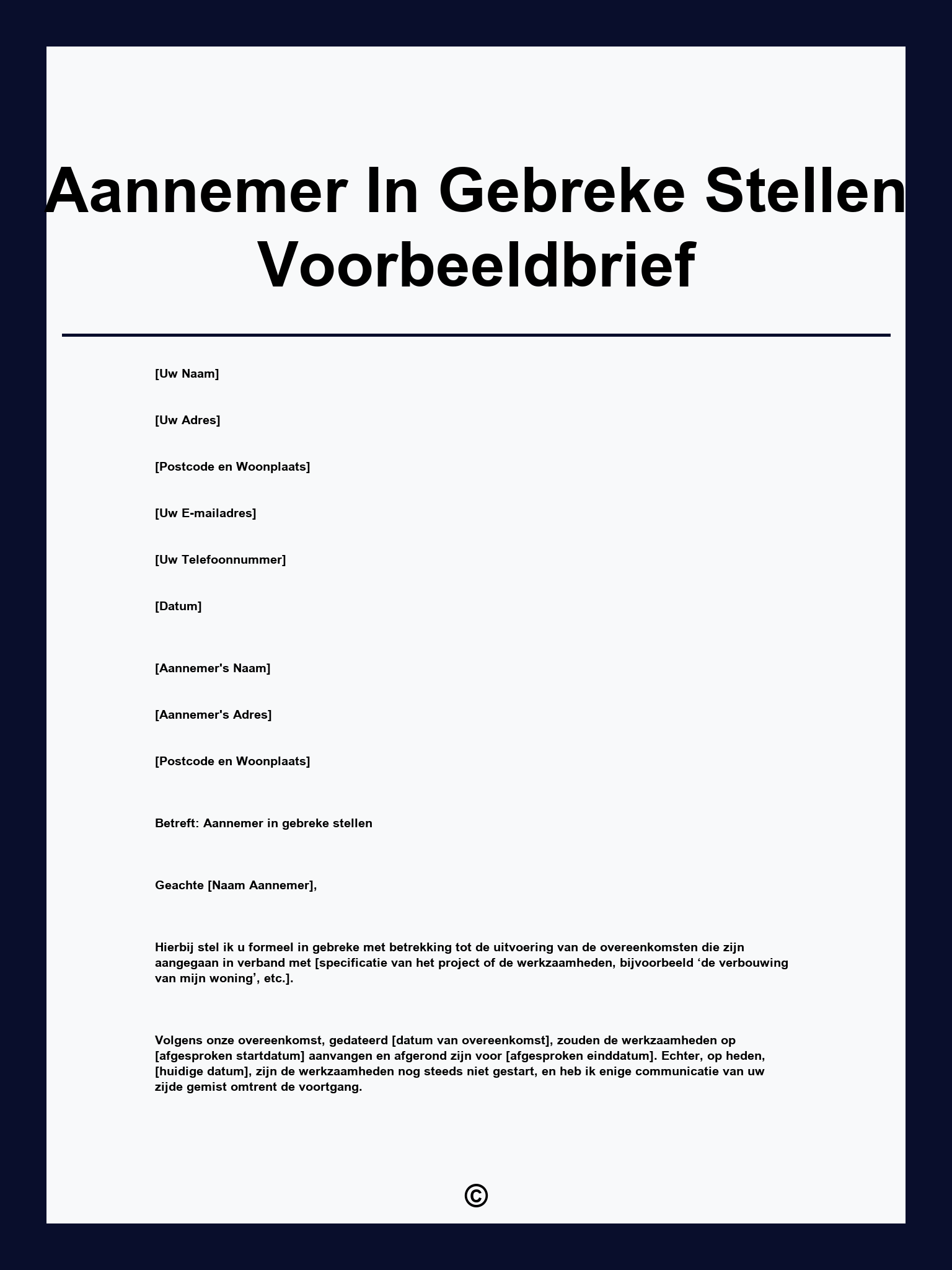 Aannemer In Gebreke Stellen Voorbeeldbrief