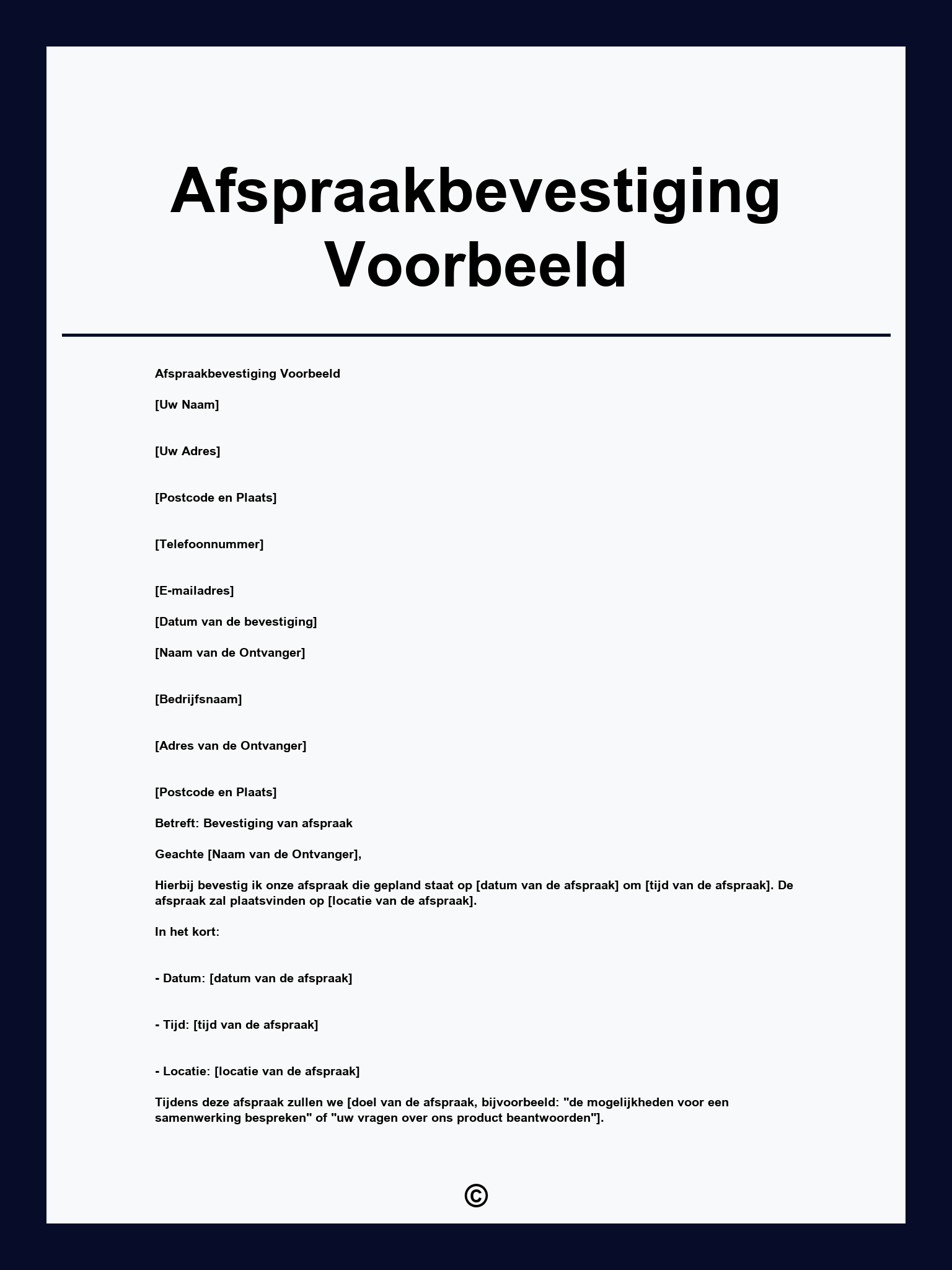 Afspraakbevestiging Voorbeeld
