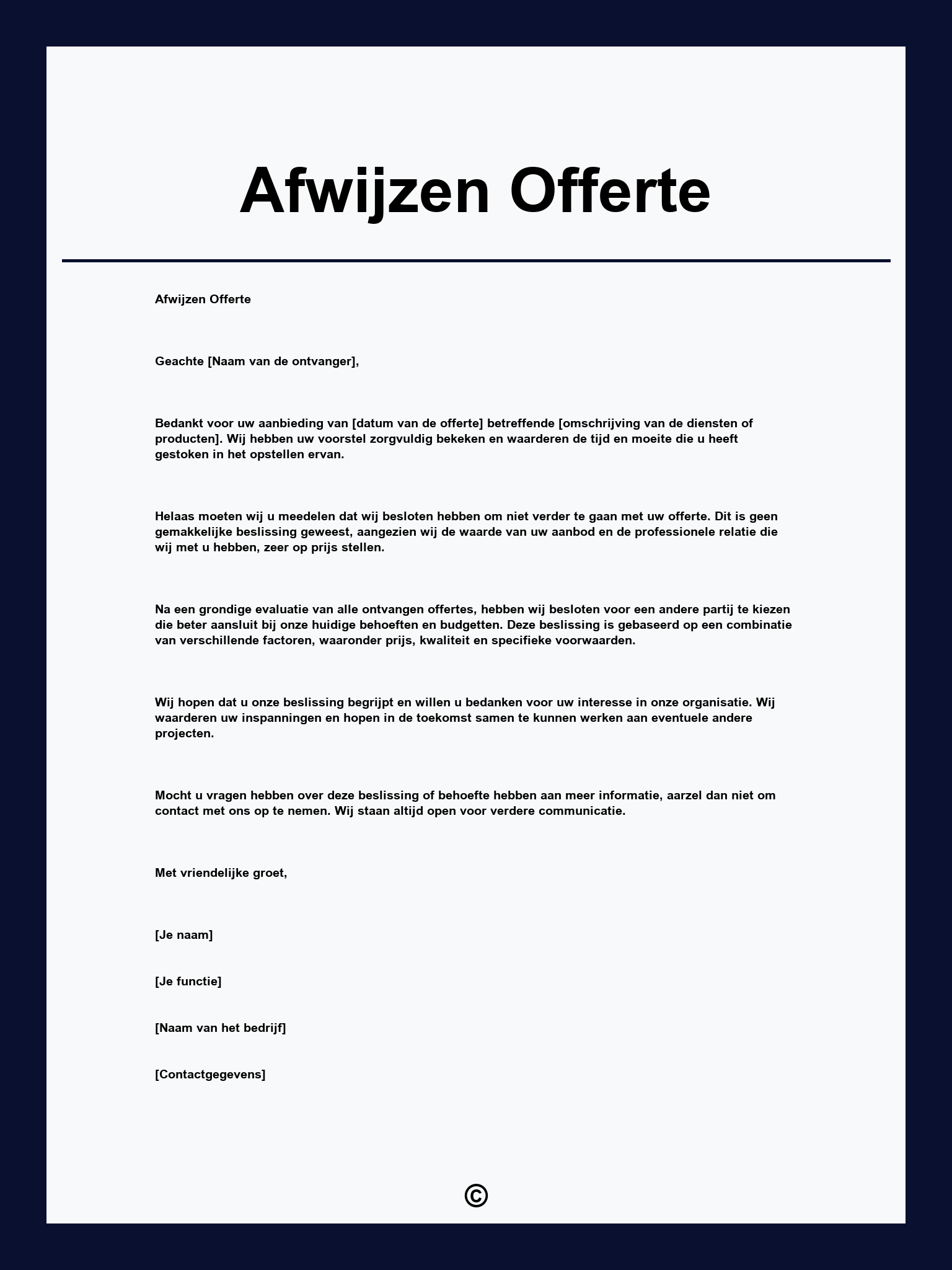 Afwijzen Offerte