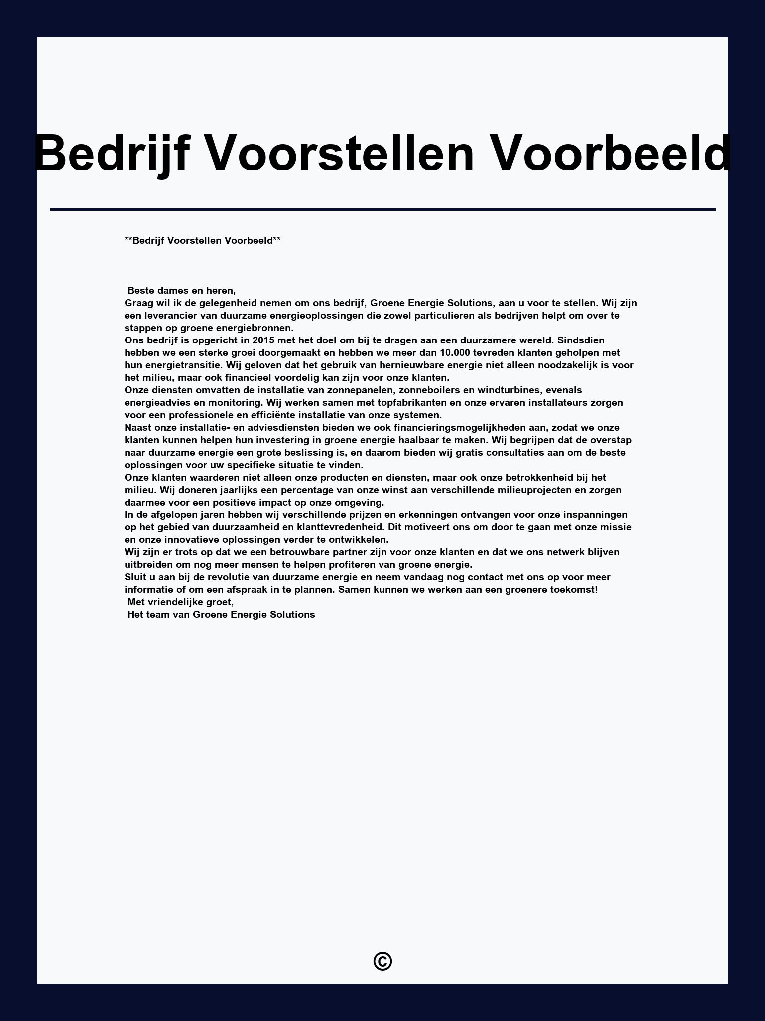 Bedrijf Voorstellen Voorbeeld