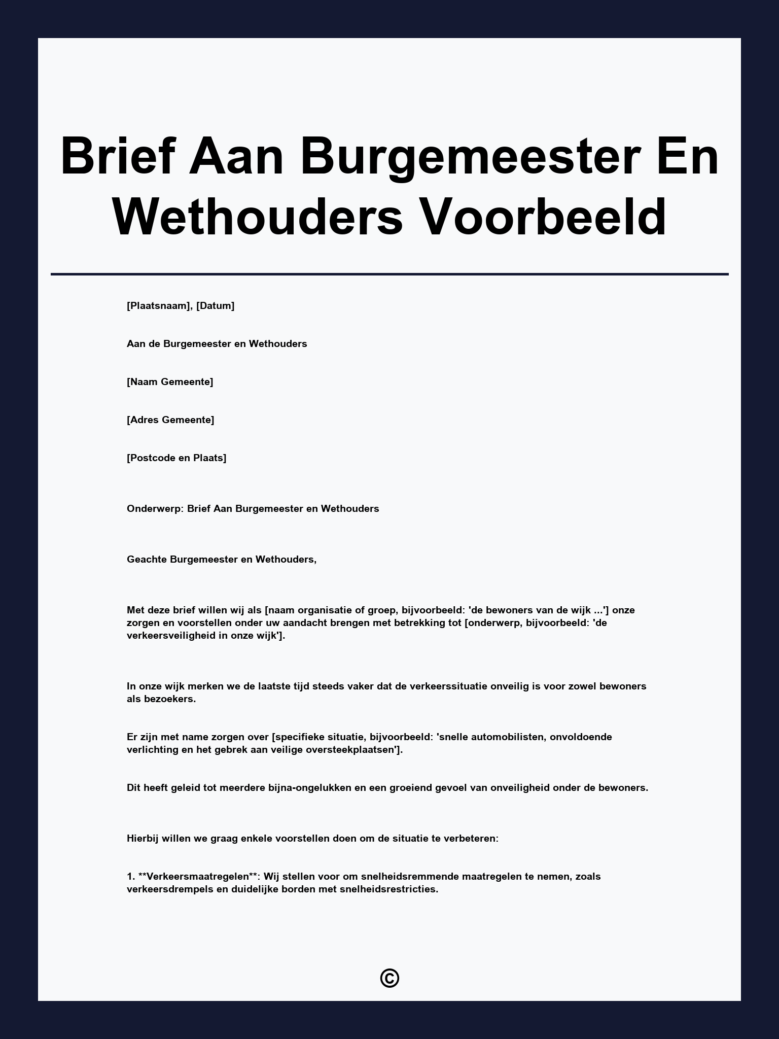 Brief Aan Burgemeester En Wethouders Voorbeeld