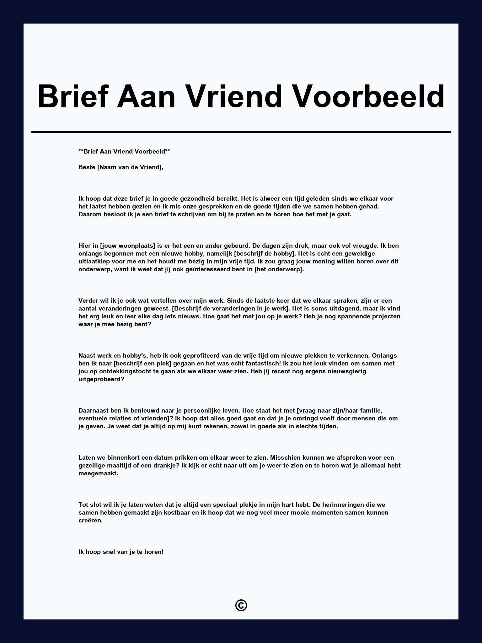Brief Aan Vriend Voorbeeld
