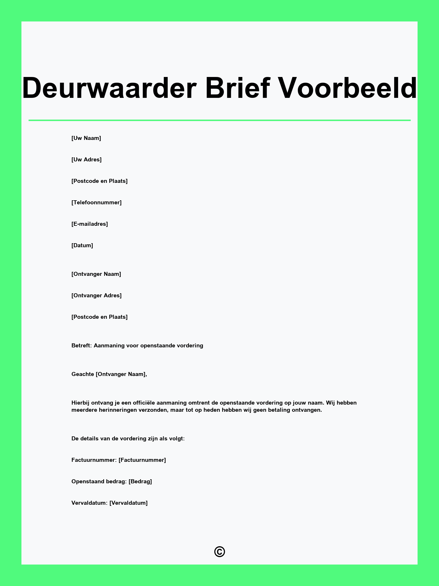 Deurwaarder Brief Voorbeeld