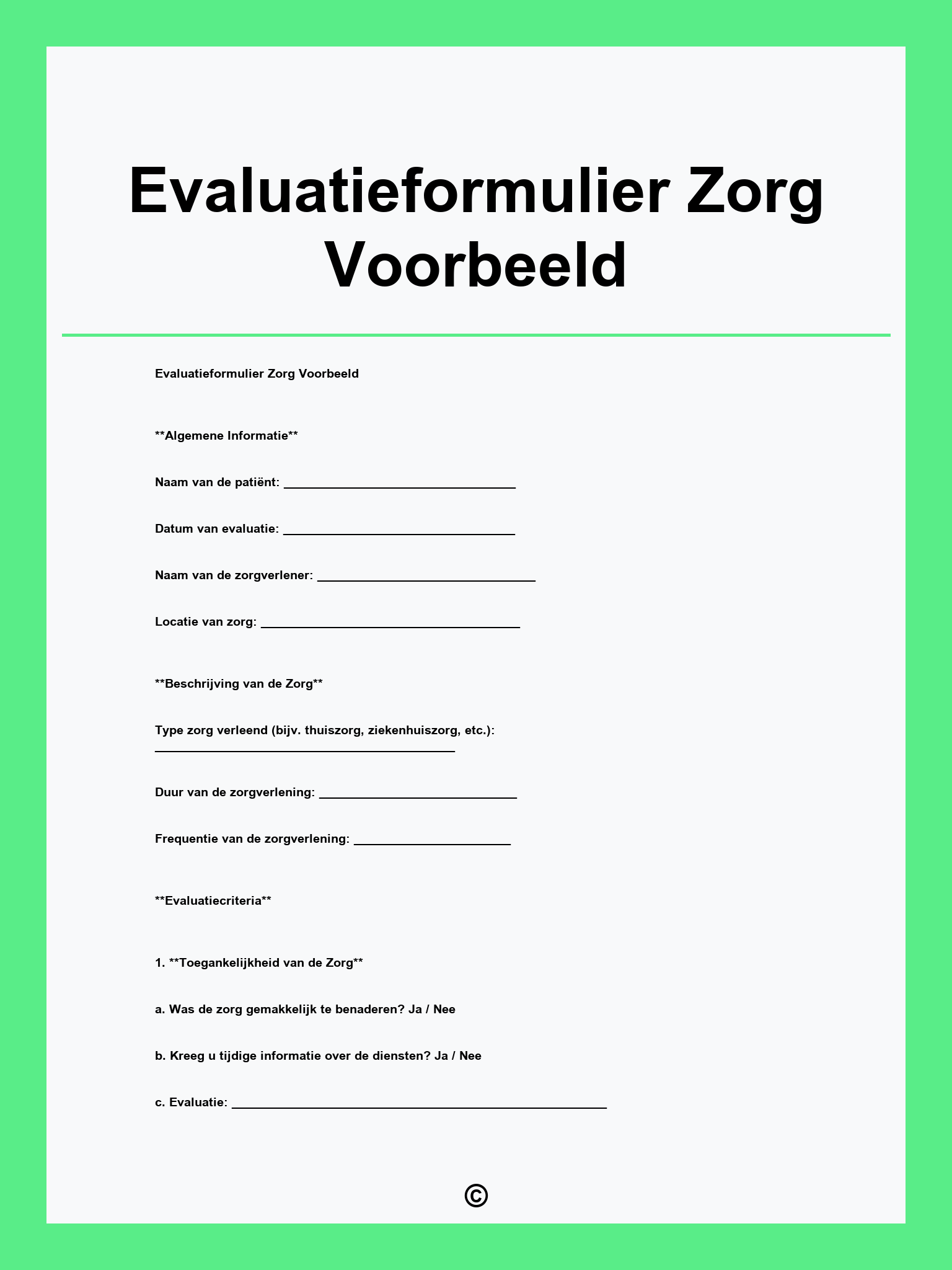 Evaluatieformulier Zorg Voorbeeld