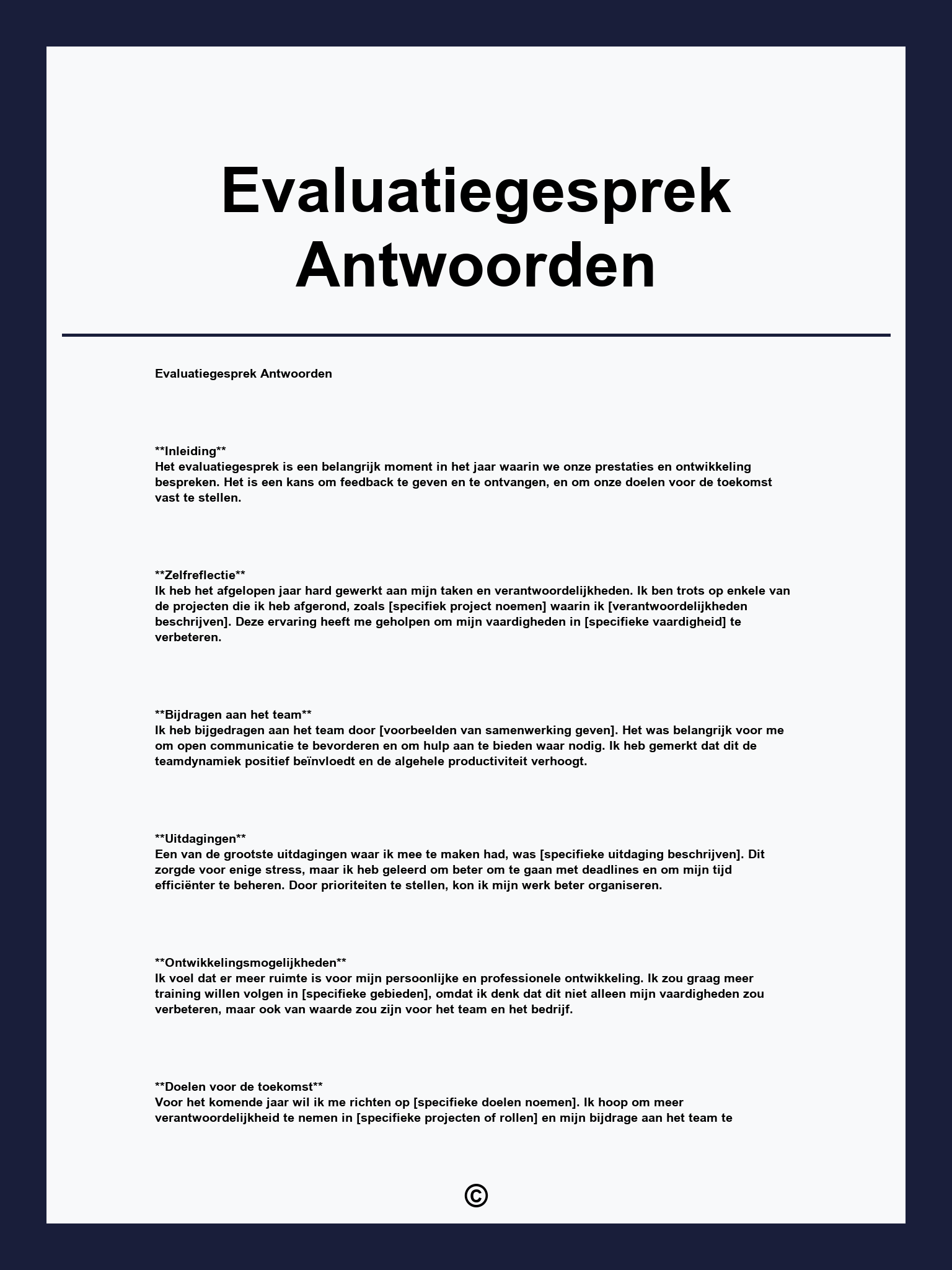 Evaluatiegesprek Antwoorden