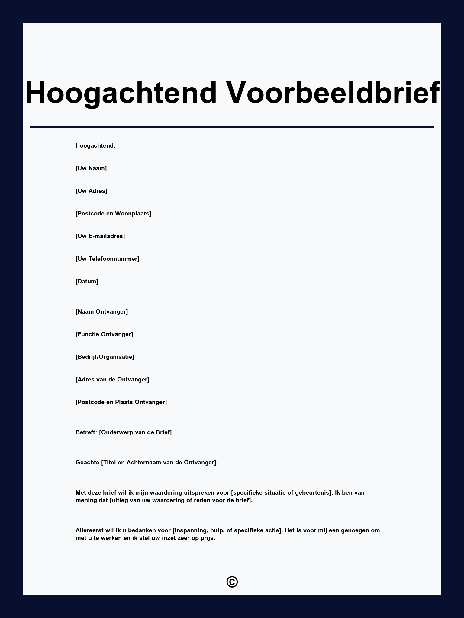 Hoogachtend Voorbeeldbrief