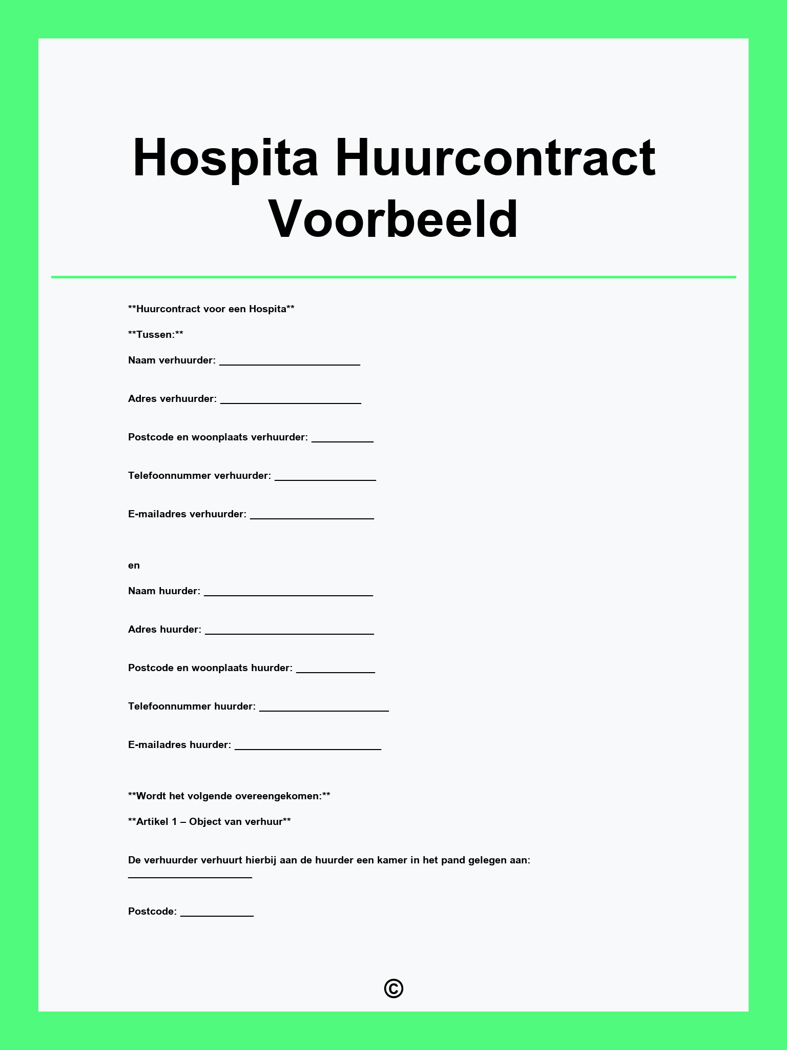Hospita Huurcontract Voorbeeld