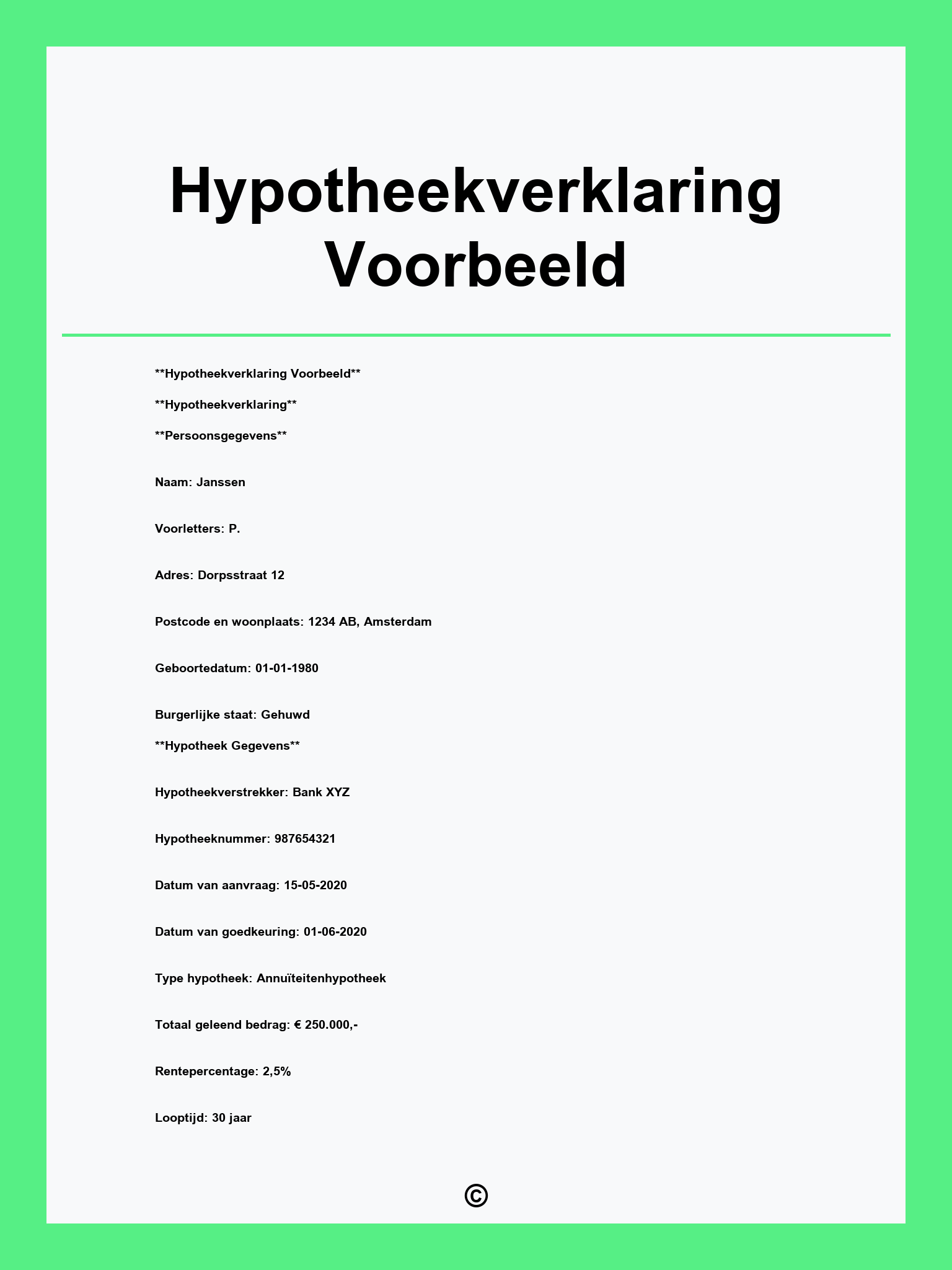 Hypotheekverklaring Voorbeeld