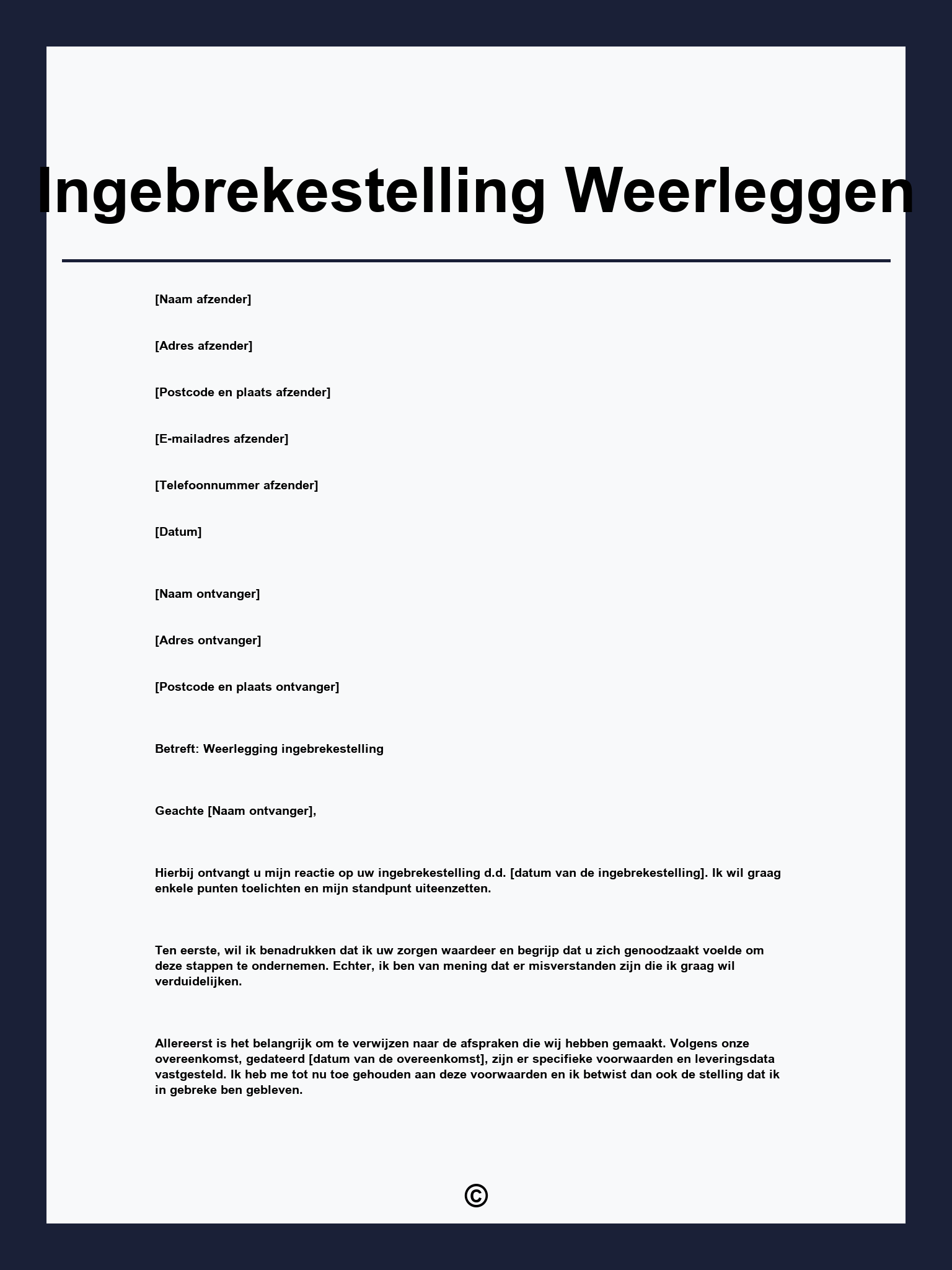 Ingebrekestelling Weerleggen