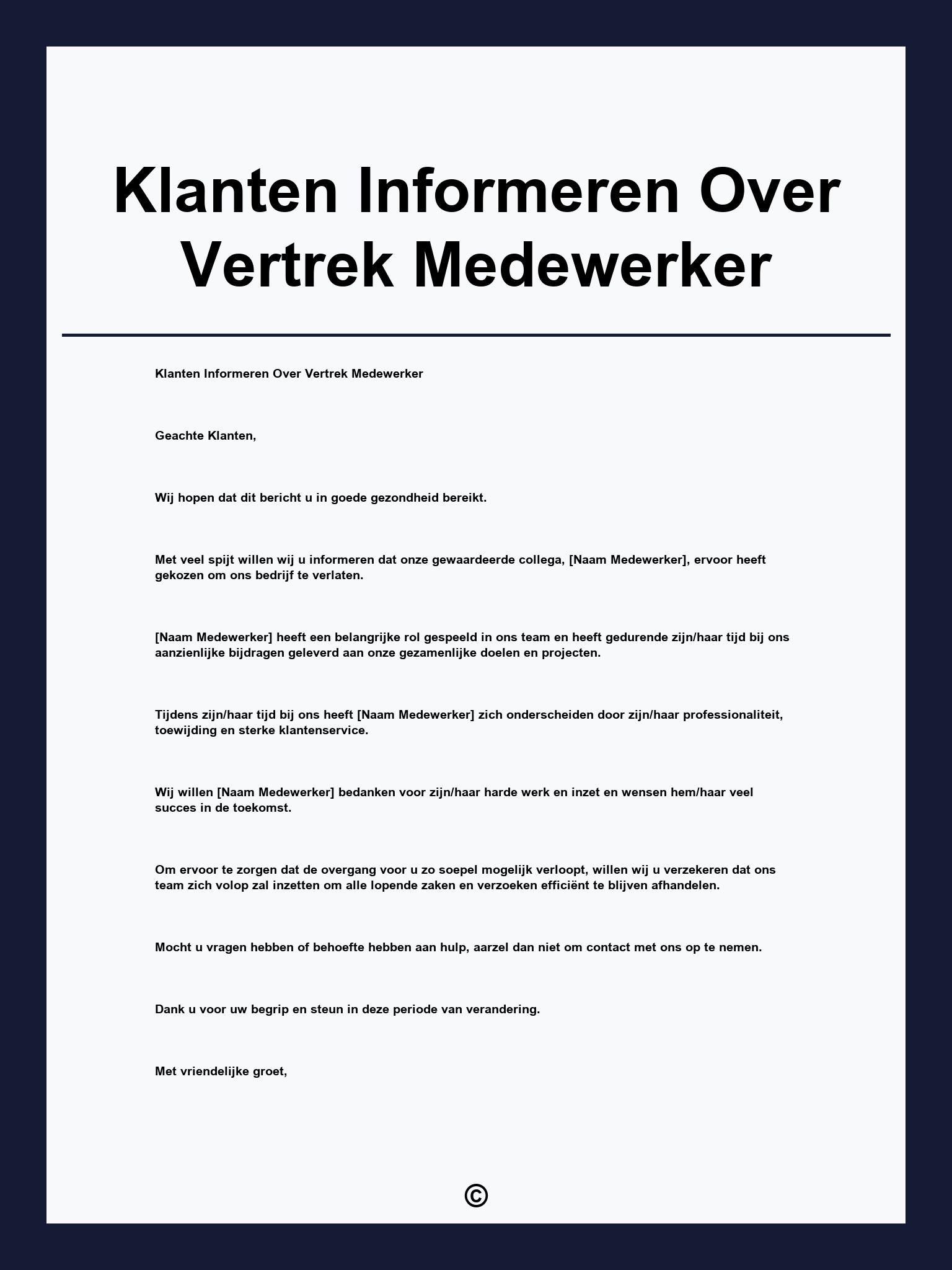 Klanten Informeren Over Vertrek Medewerker