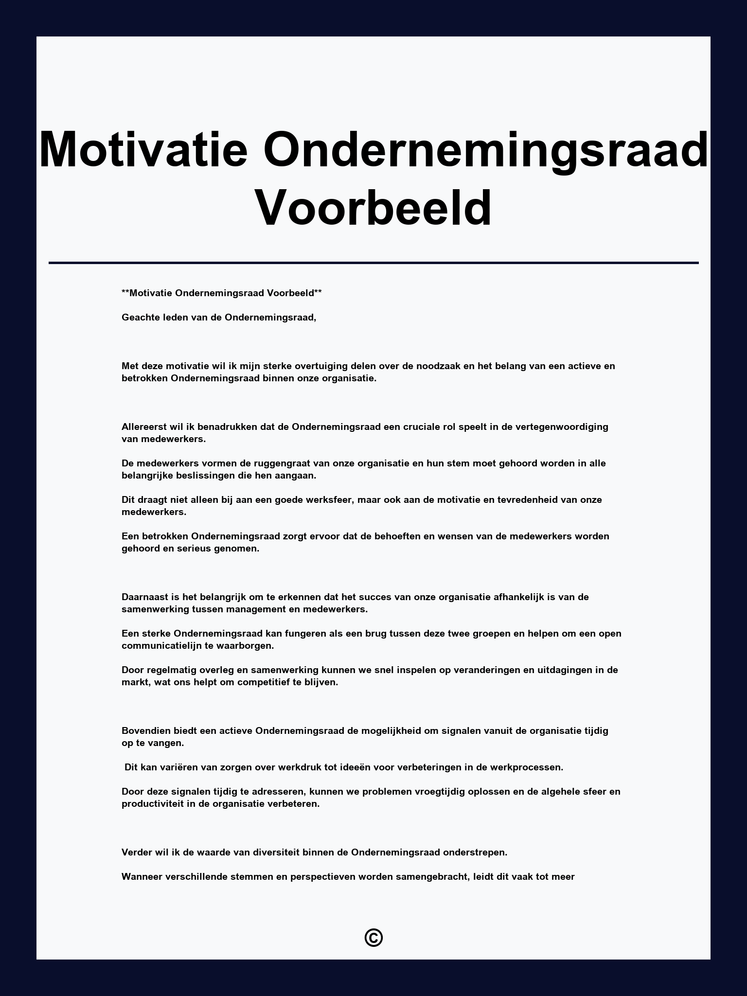 Motivatie Ondernemingsraad Voorbeeld