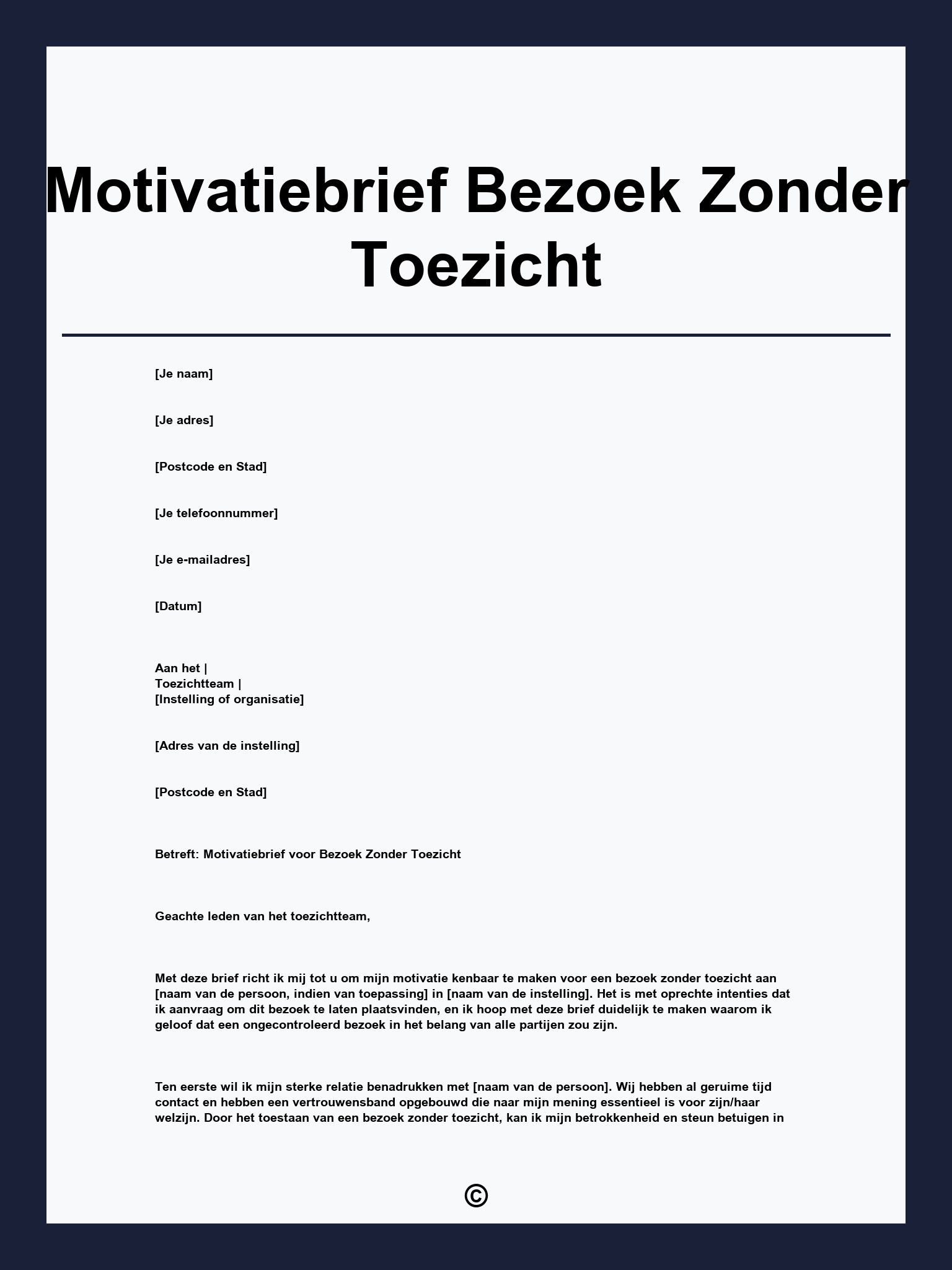Motivatiebrief Bezoek Zonder Toezicht