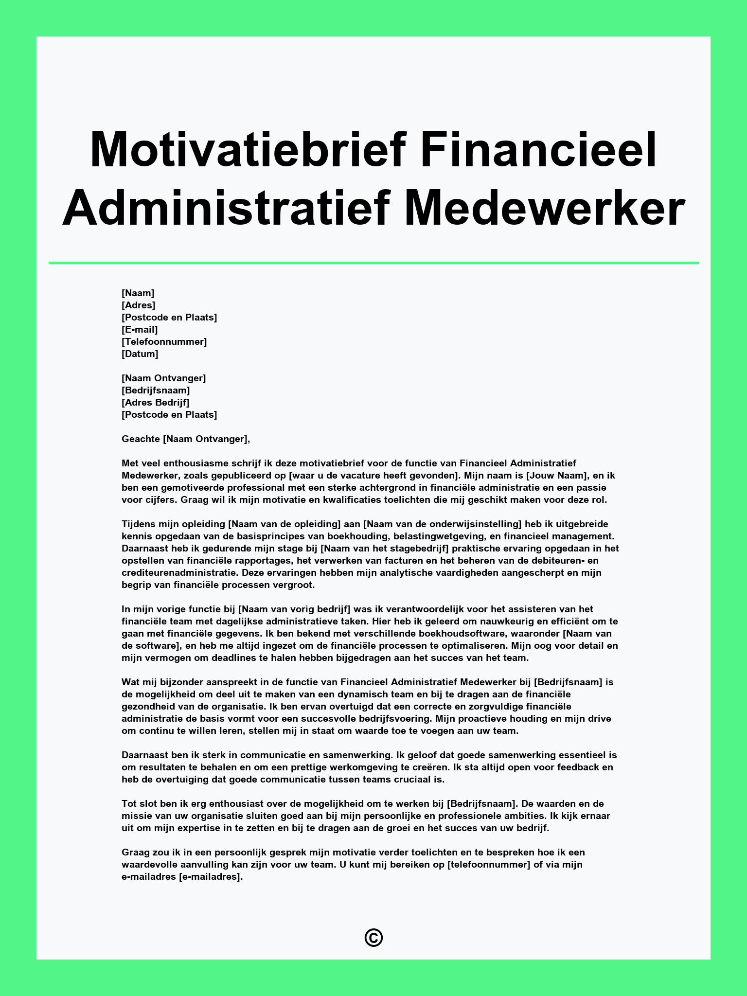 Motivatiebrief Financieel Administratief Medewerker