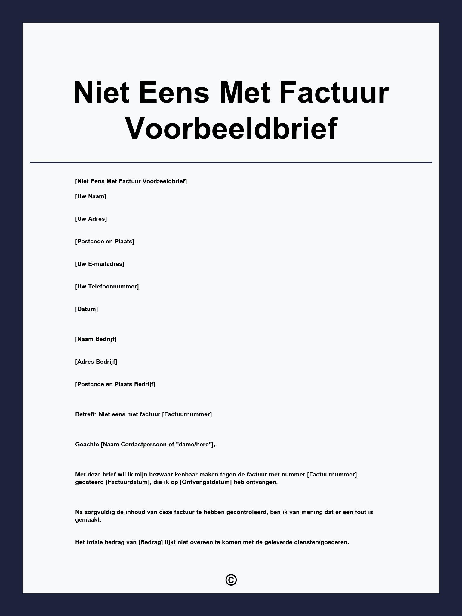 Niet Eens Met Factuur Voorbeeldbrief