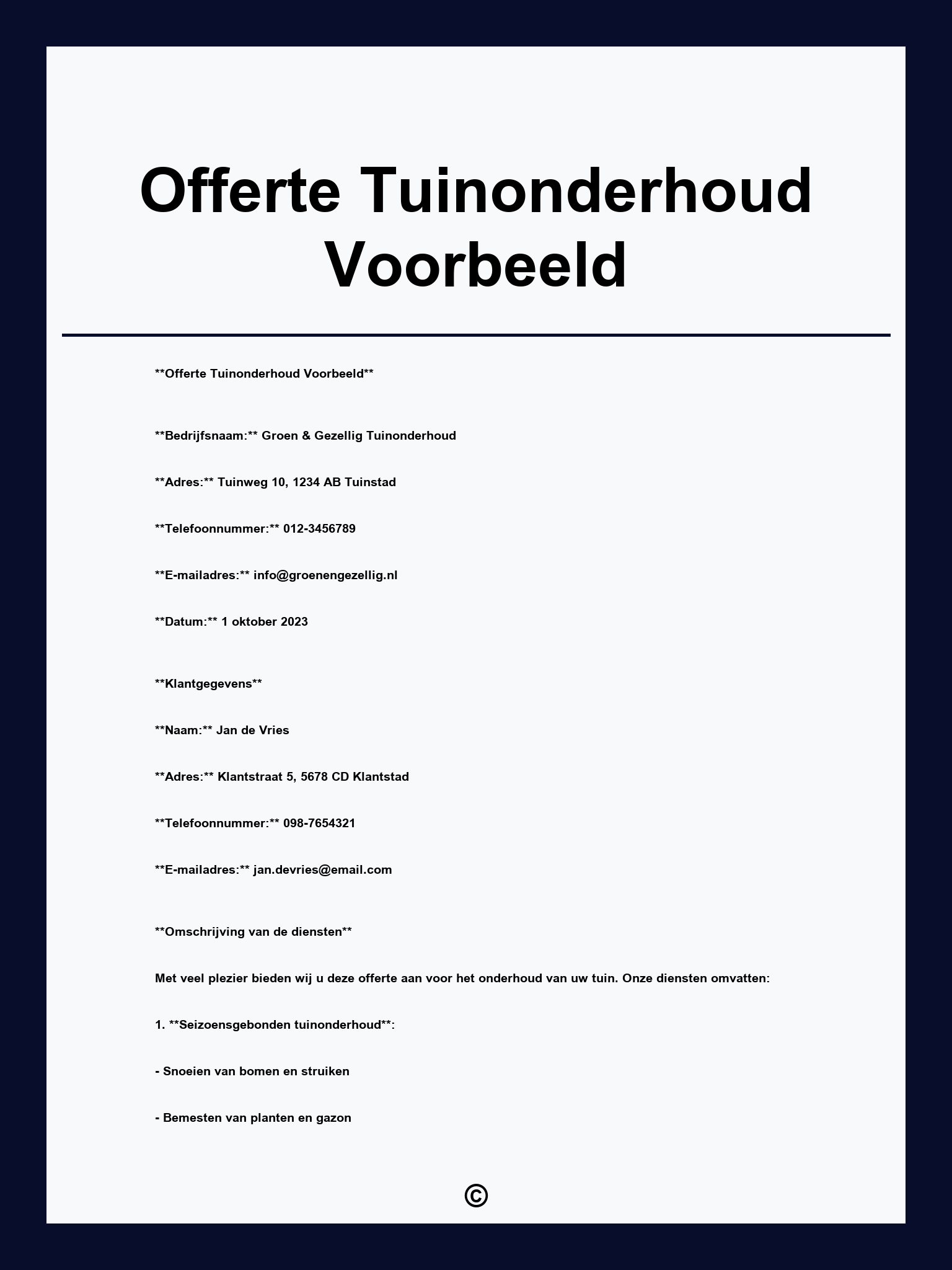 Offerte Tuinonderhoud Voorbeeld