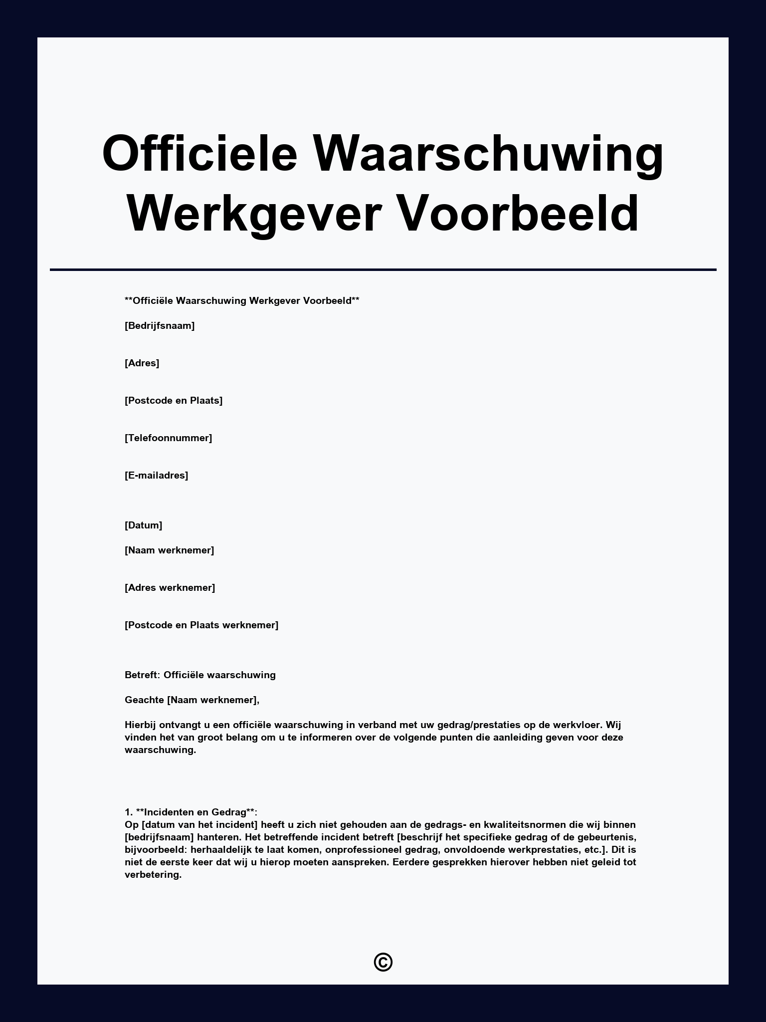 Officiele Waarschuwing Werkgever Voorbeeld