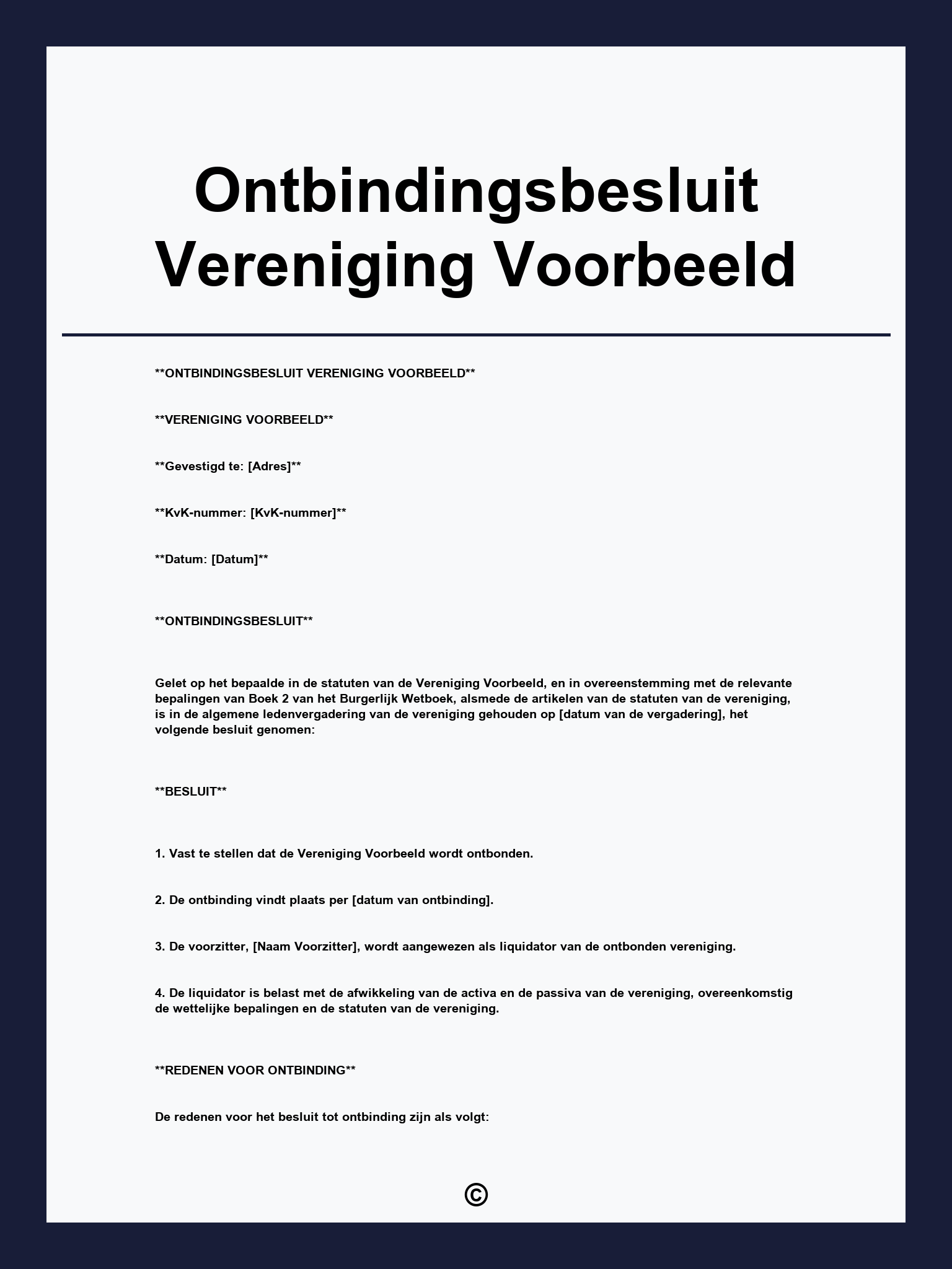 Ontbindingsbesluit Vereniging Voorbeeld