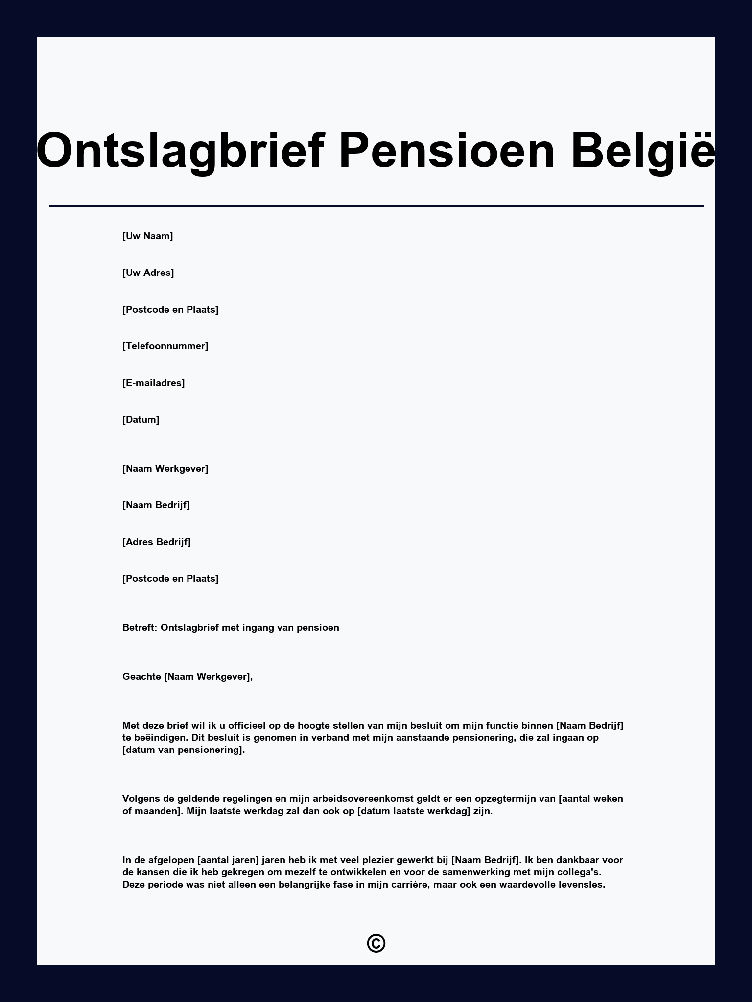Ontslagbrief Pensioen België