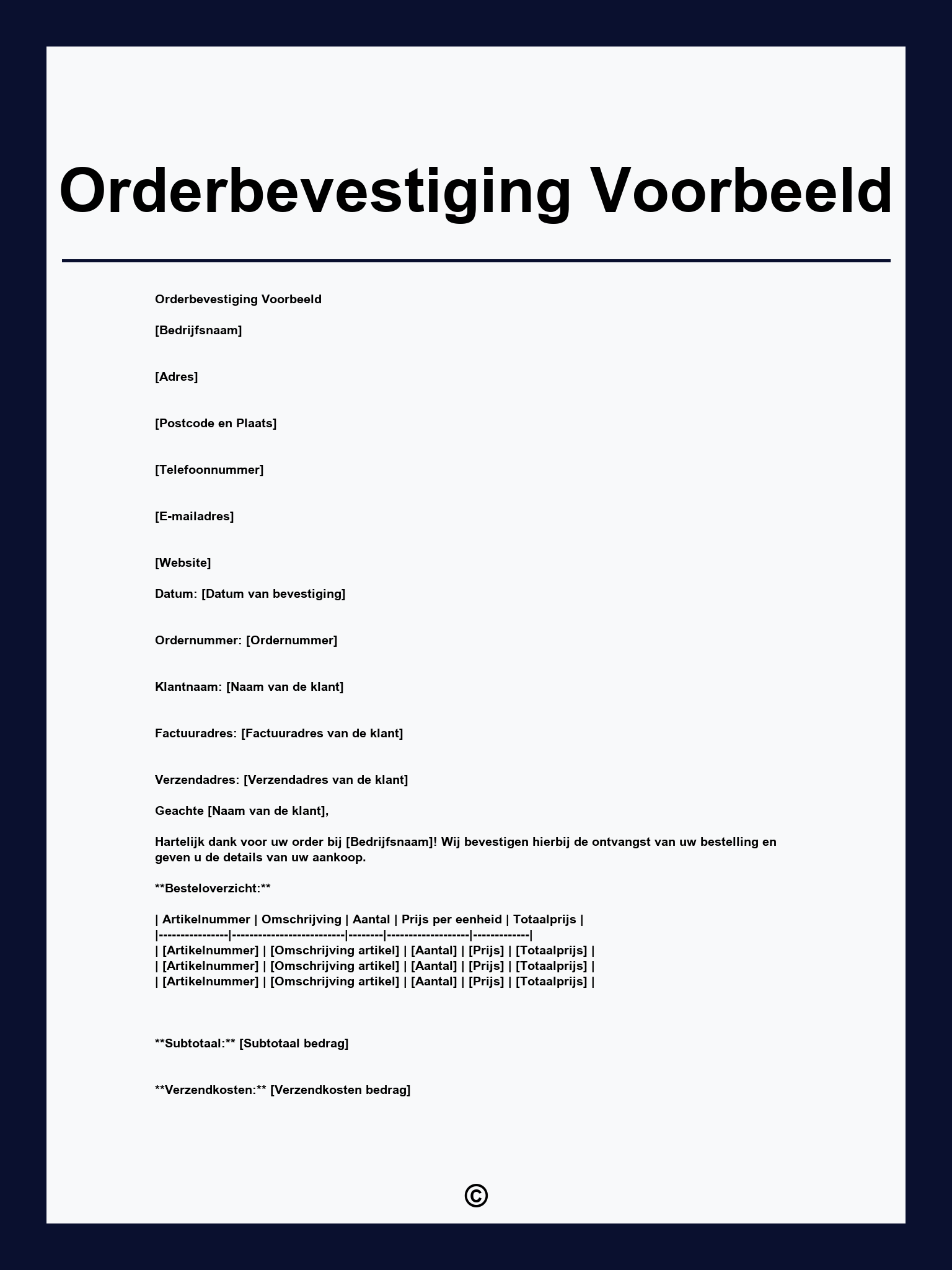 Orderbevestiging Voorbeeld