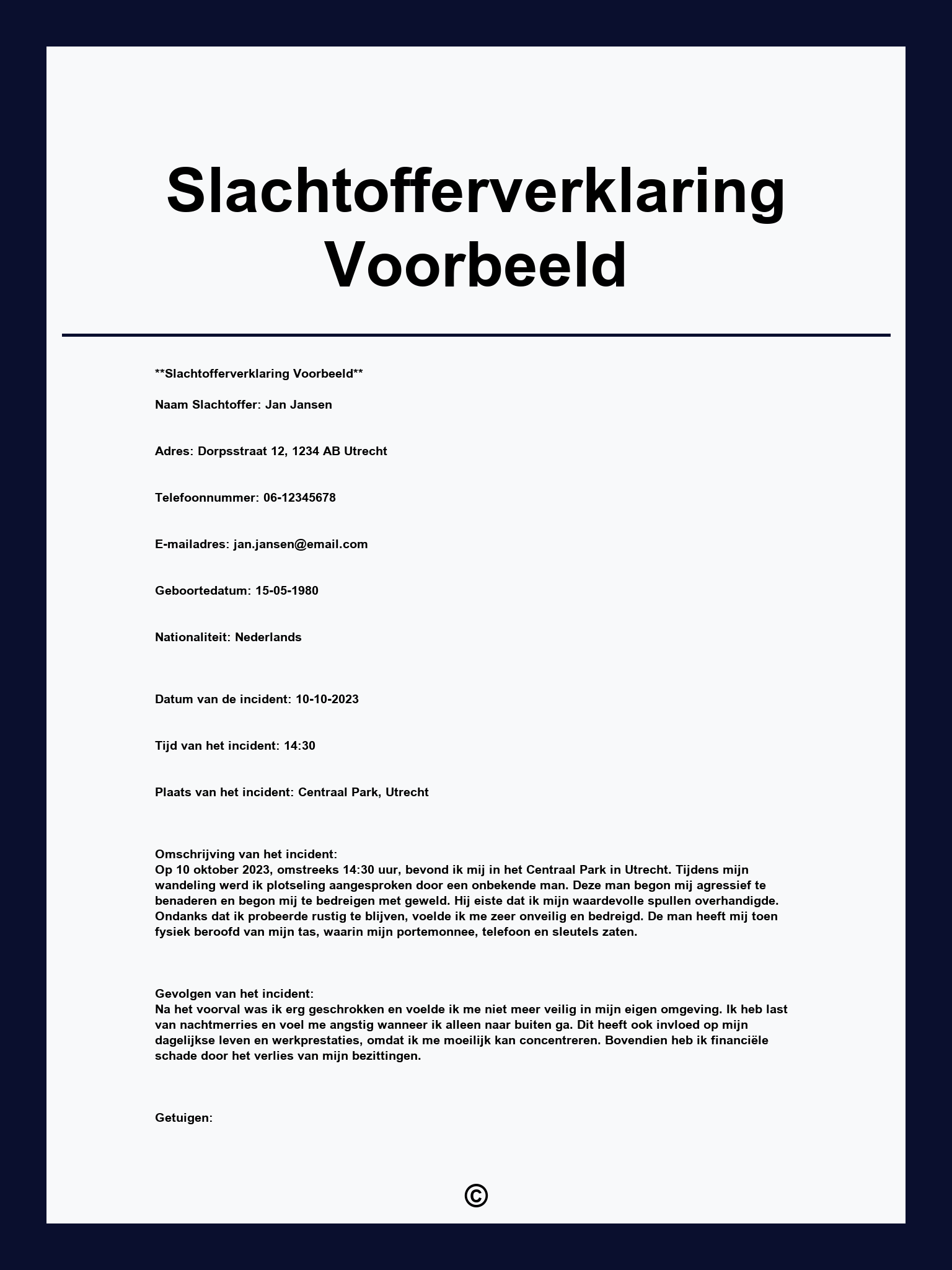 Slachtofferverklaring Voorbeeld