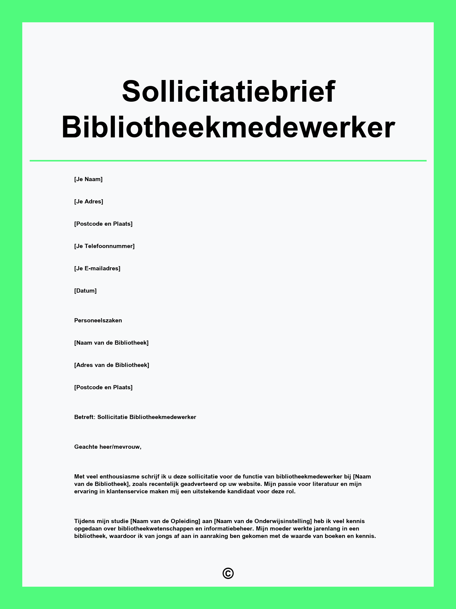 Sollicitatiebrief Bibliotheekmedewerker