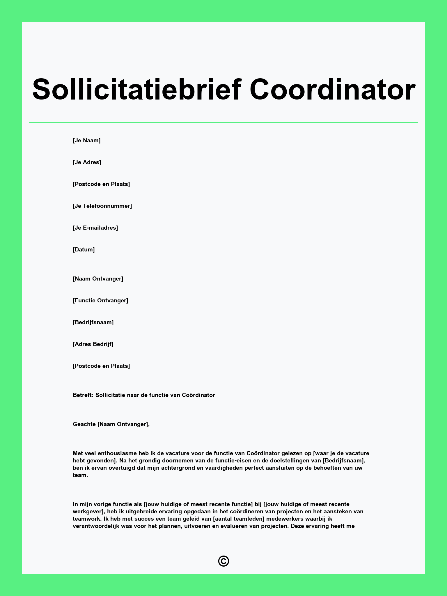 Sollicitatiebrief Coordinator