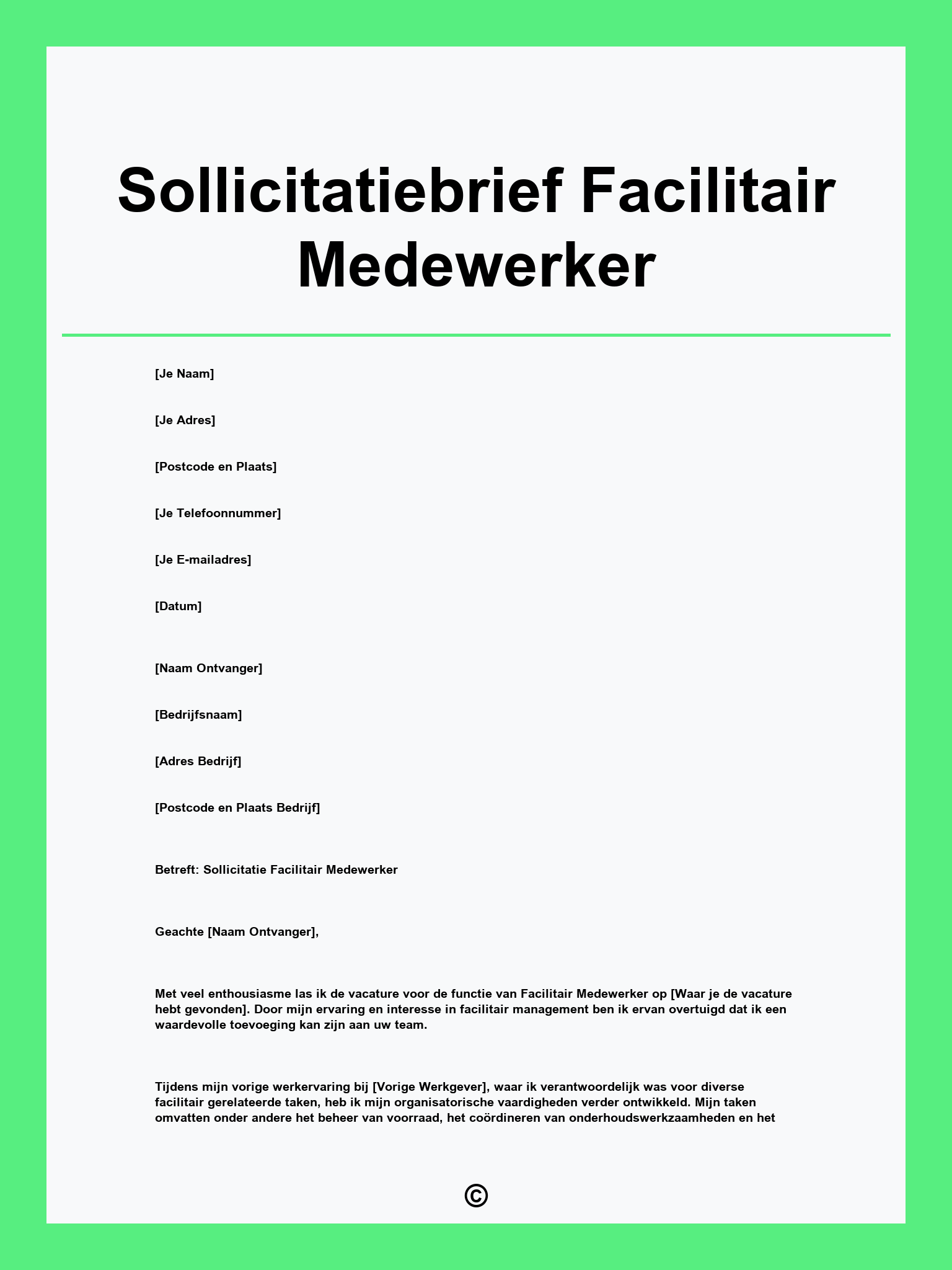 Sollicitatiebrief Facilitair Medewerker