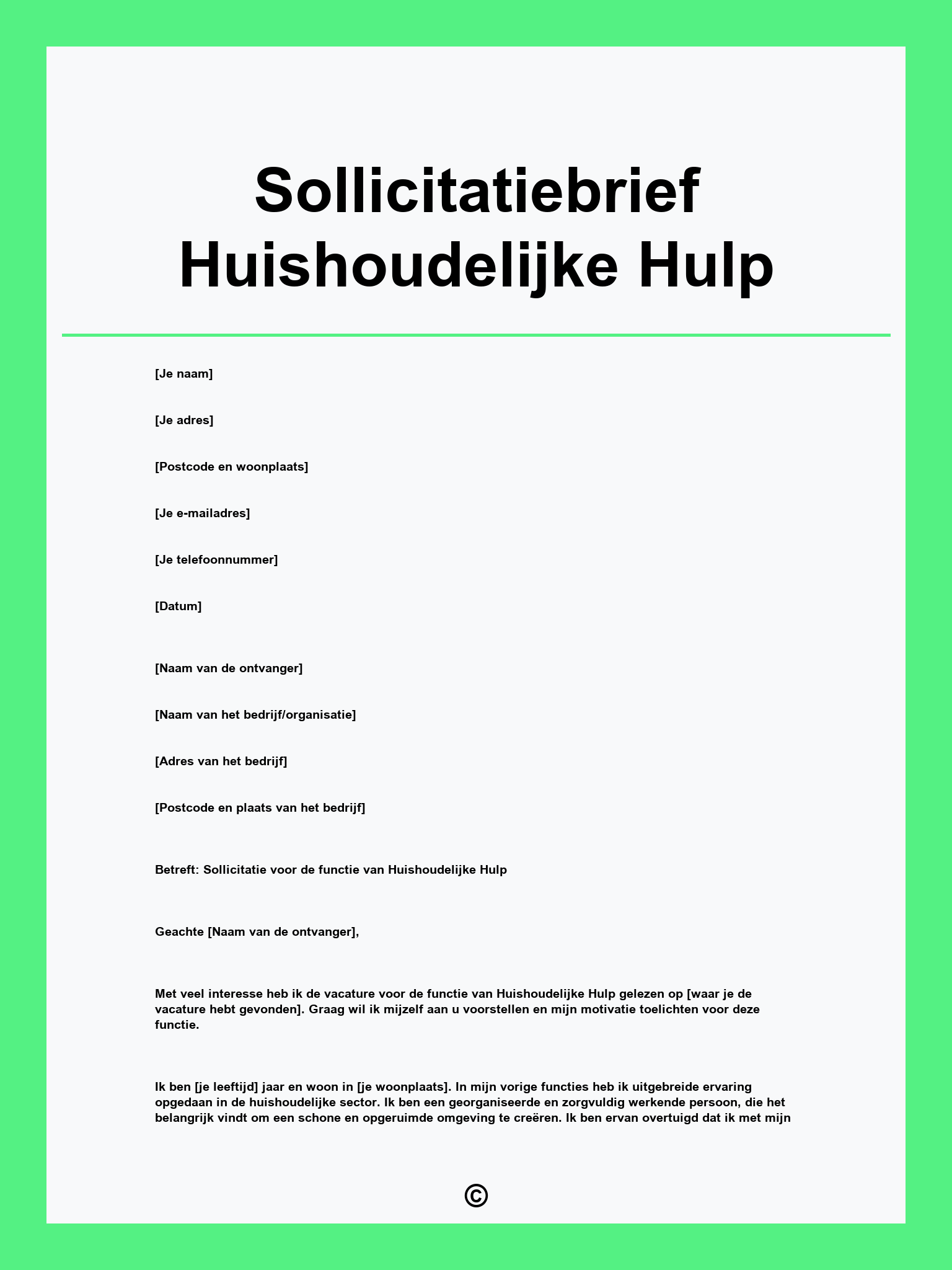 Sollicitatiebrief Huishoudelijke Hulp