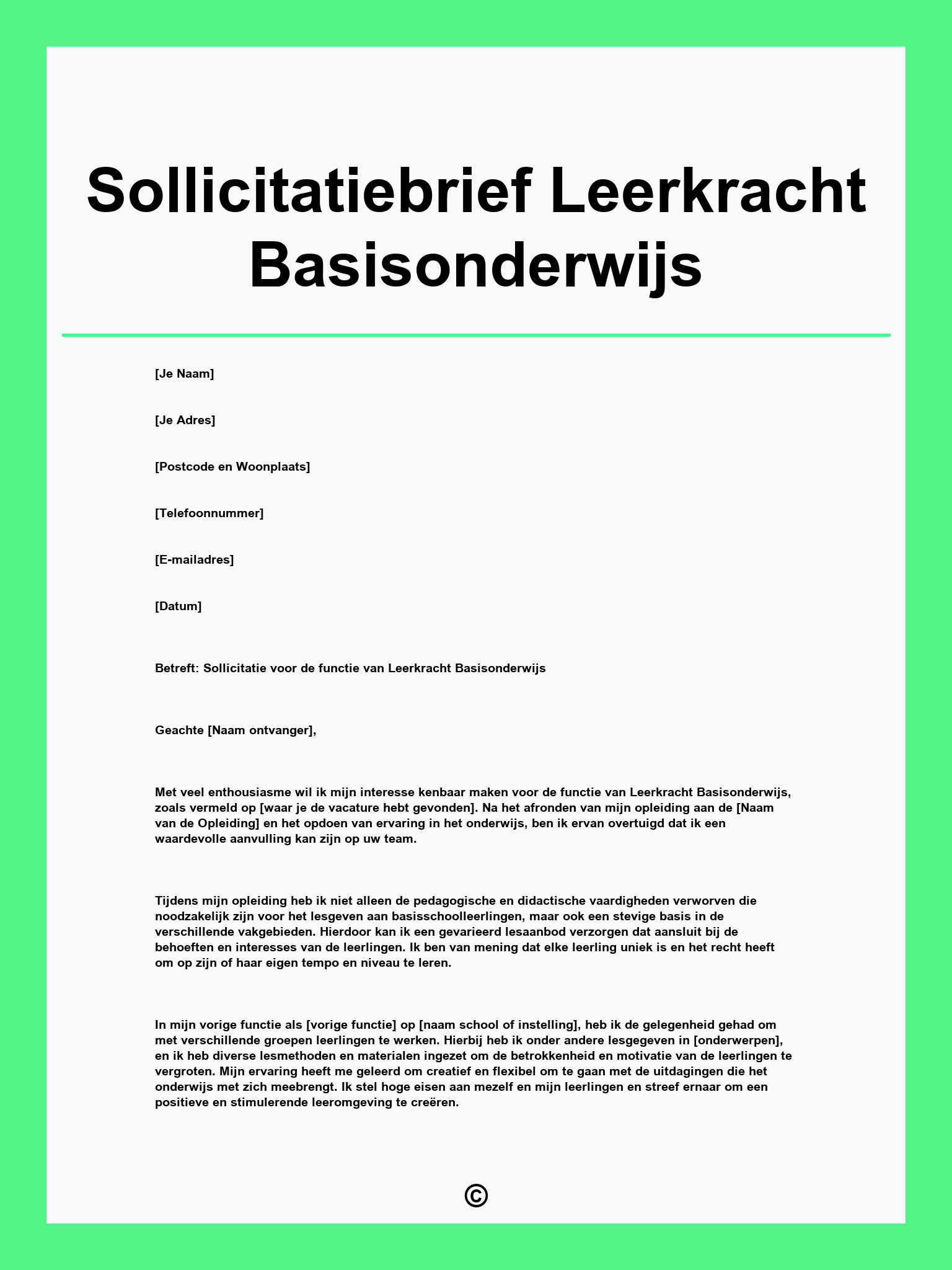 Sollicitatiebrief Leerkracht Basisonderwijs