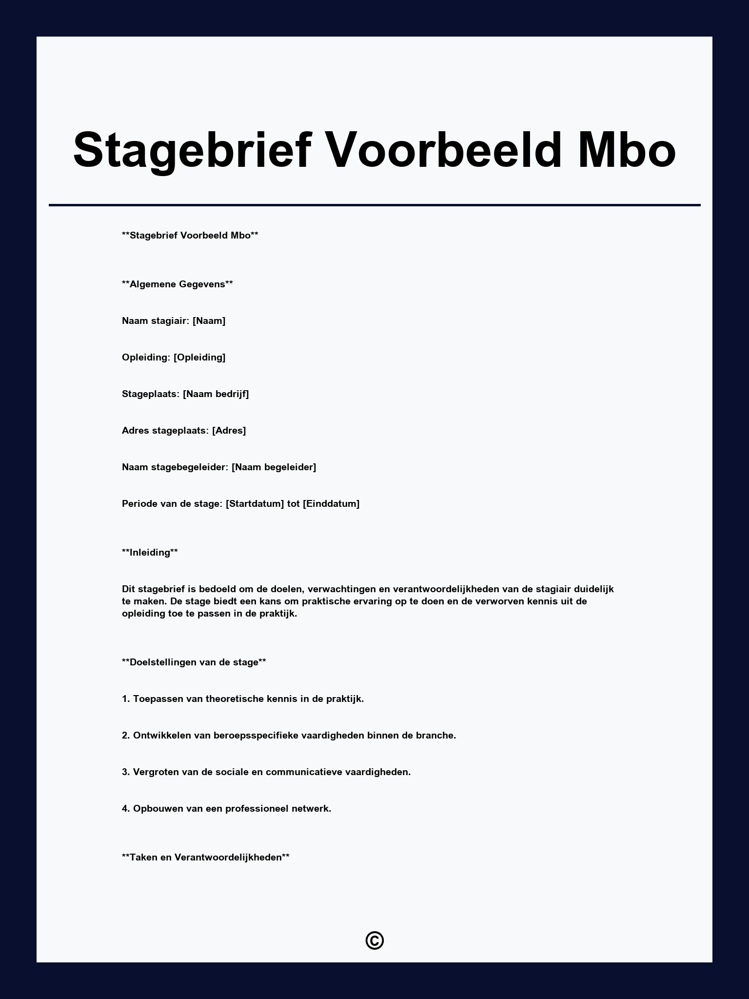 Stagebrief Voorbeeld Mbo