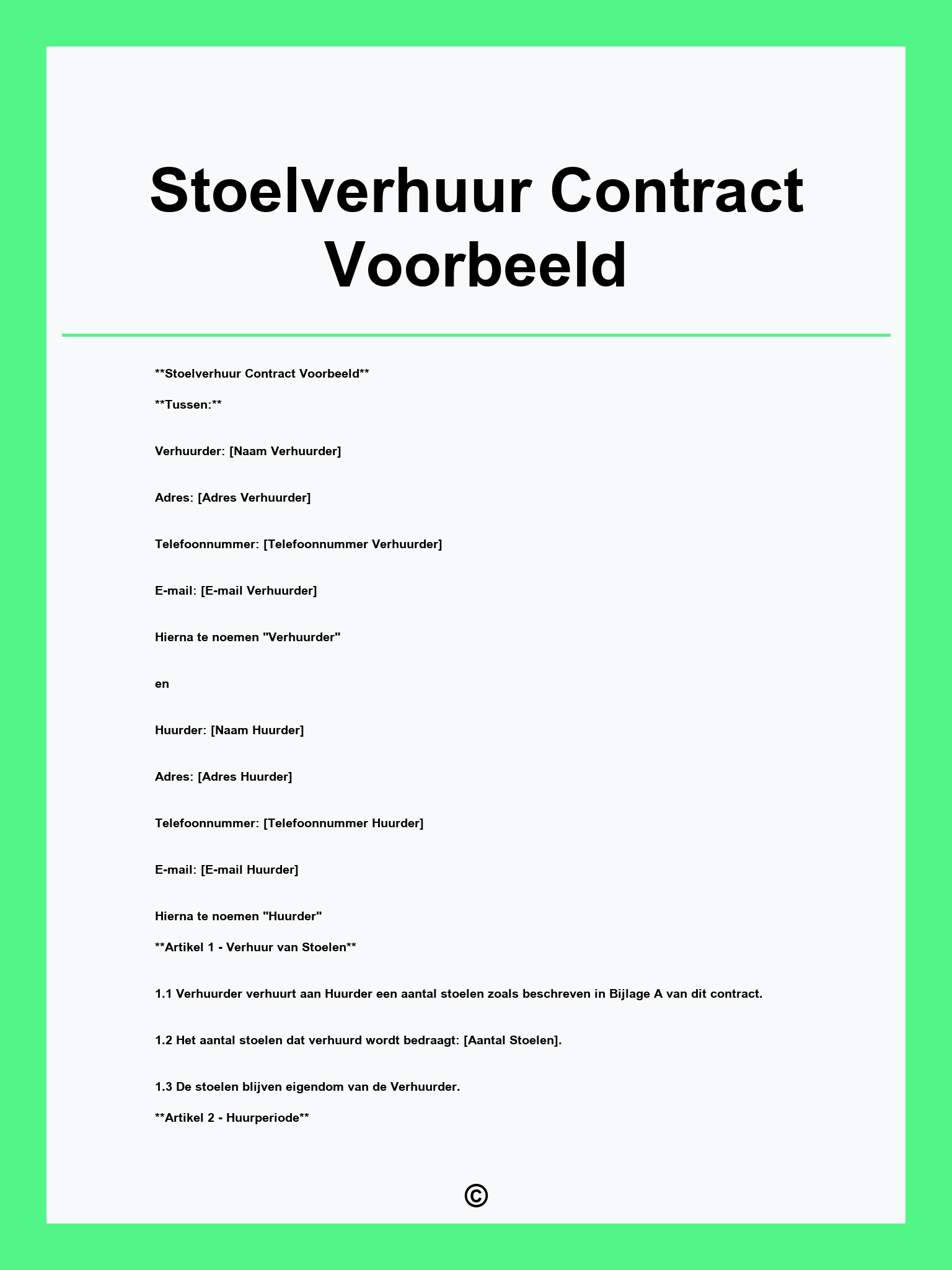 Stoelverhuur Contract Voorbeeld