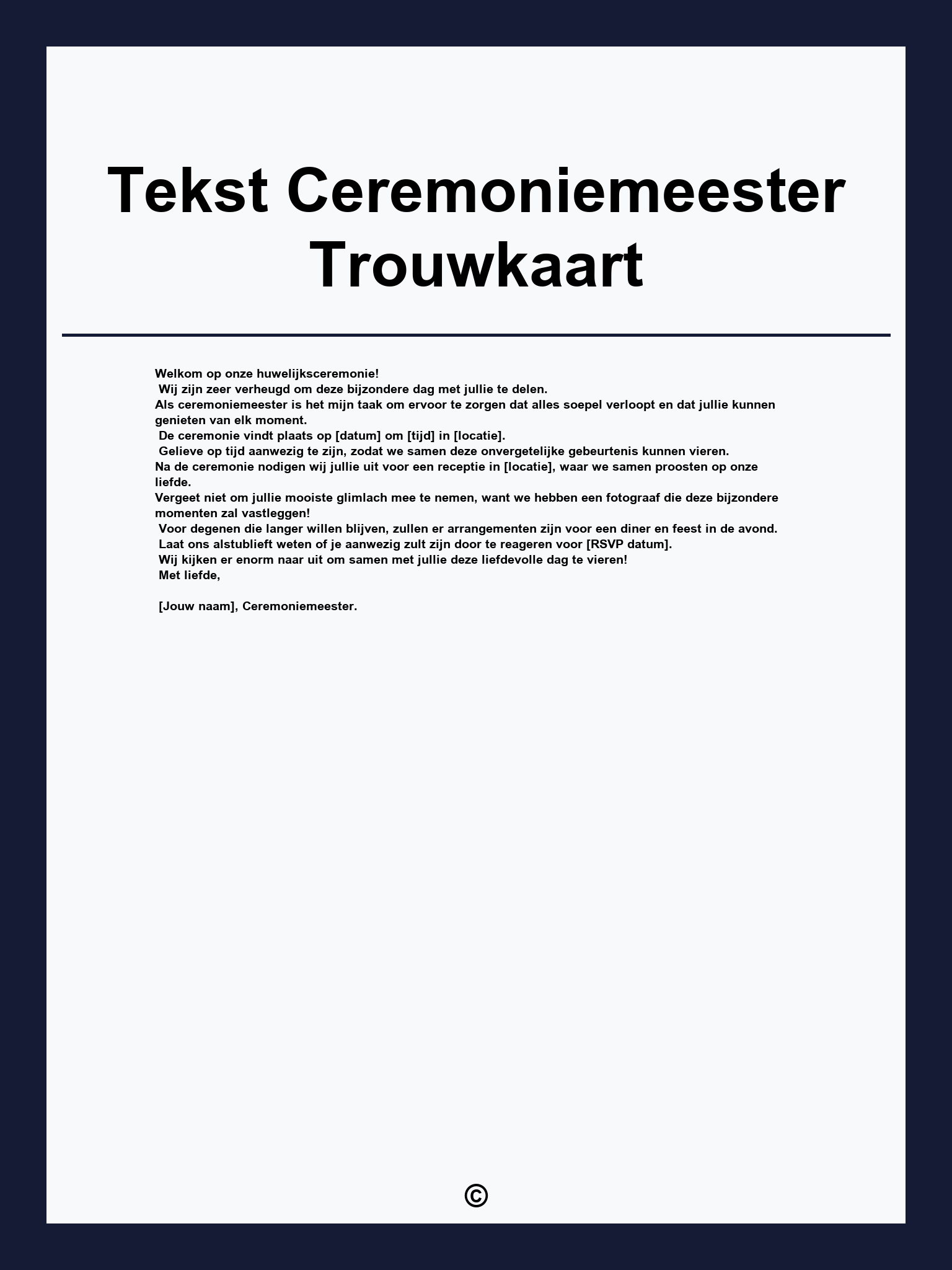 Tekst Ceremoniemeester Trouwkaart