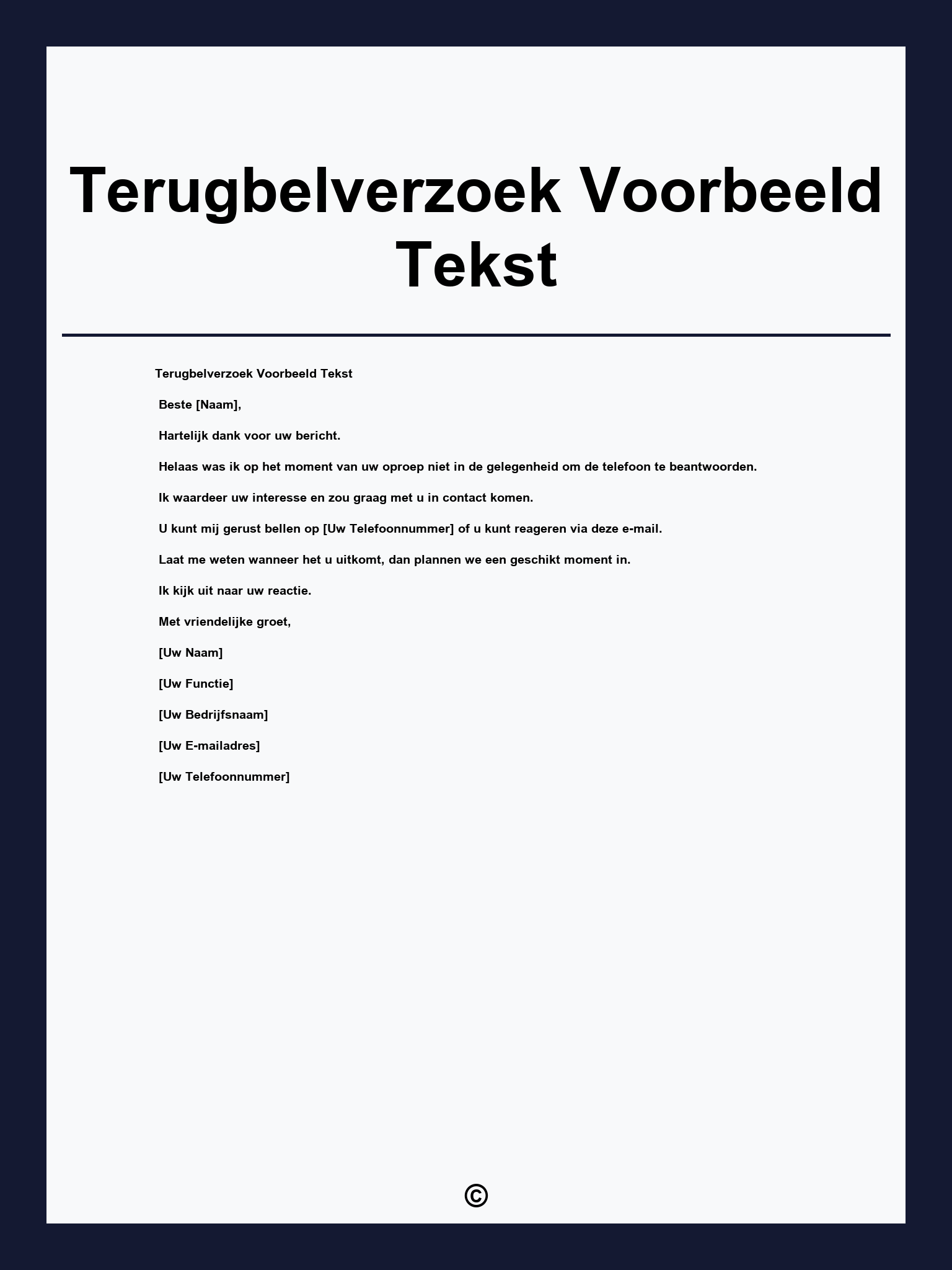 Terugbelverzoek Voorbeeld Tekst