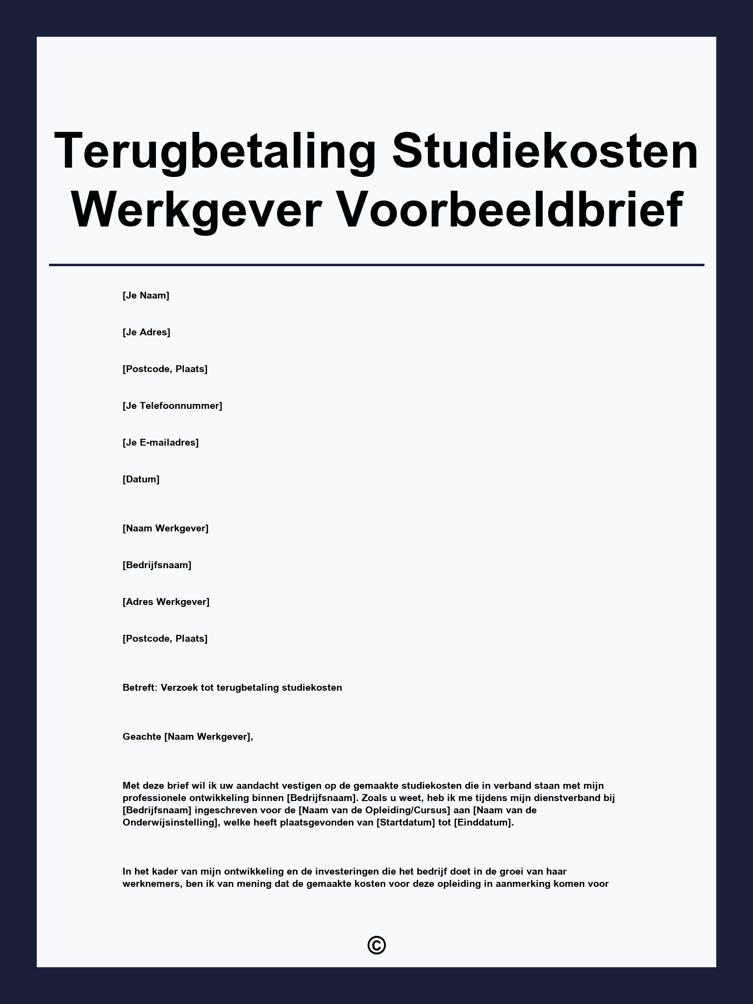 Terugbetaling Studiekosten Werkgever Voorbeeldbrief