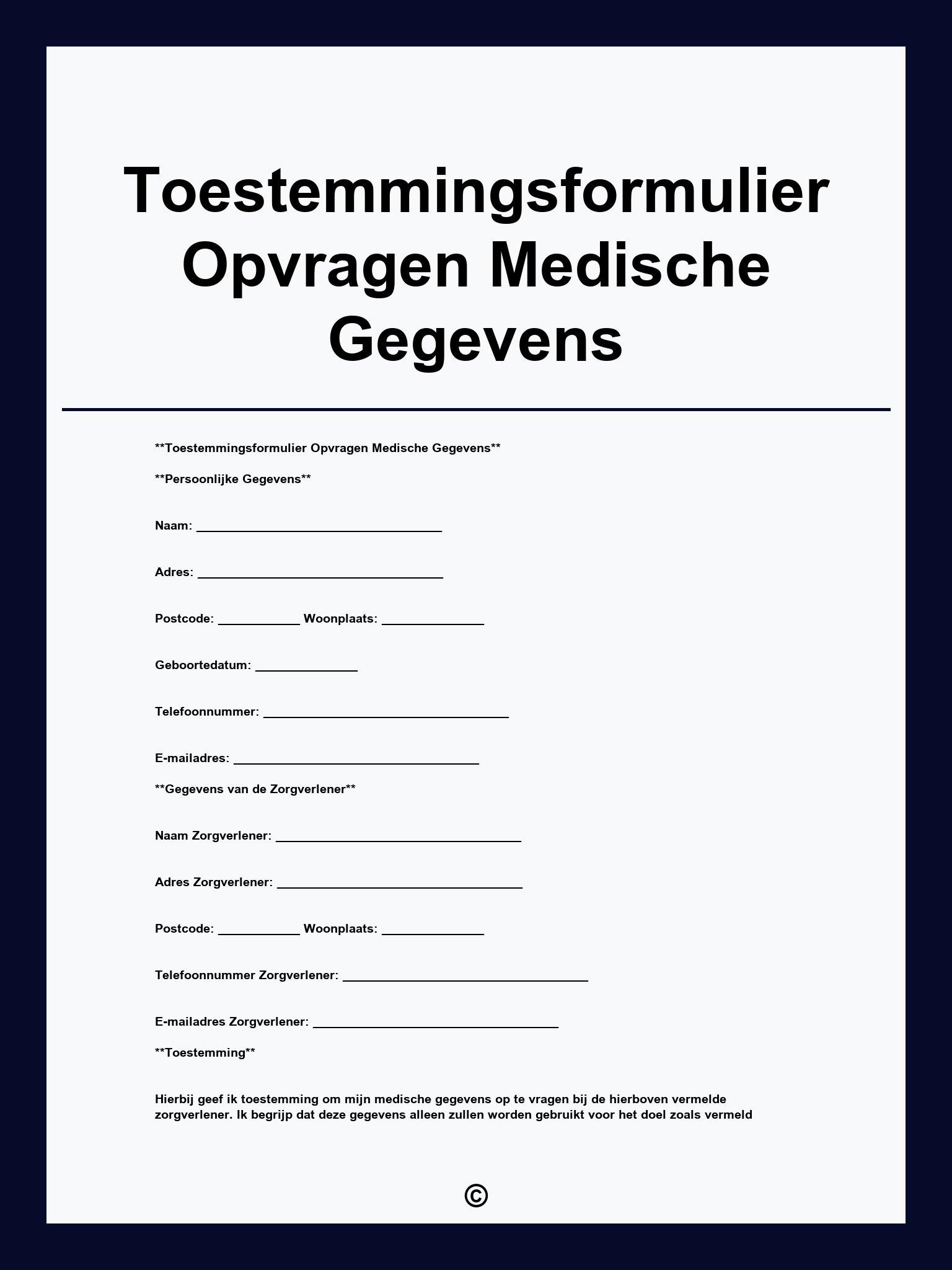 Toestemmingsformulier Opvragen Medische Gegevens