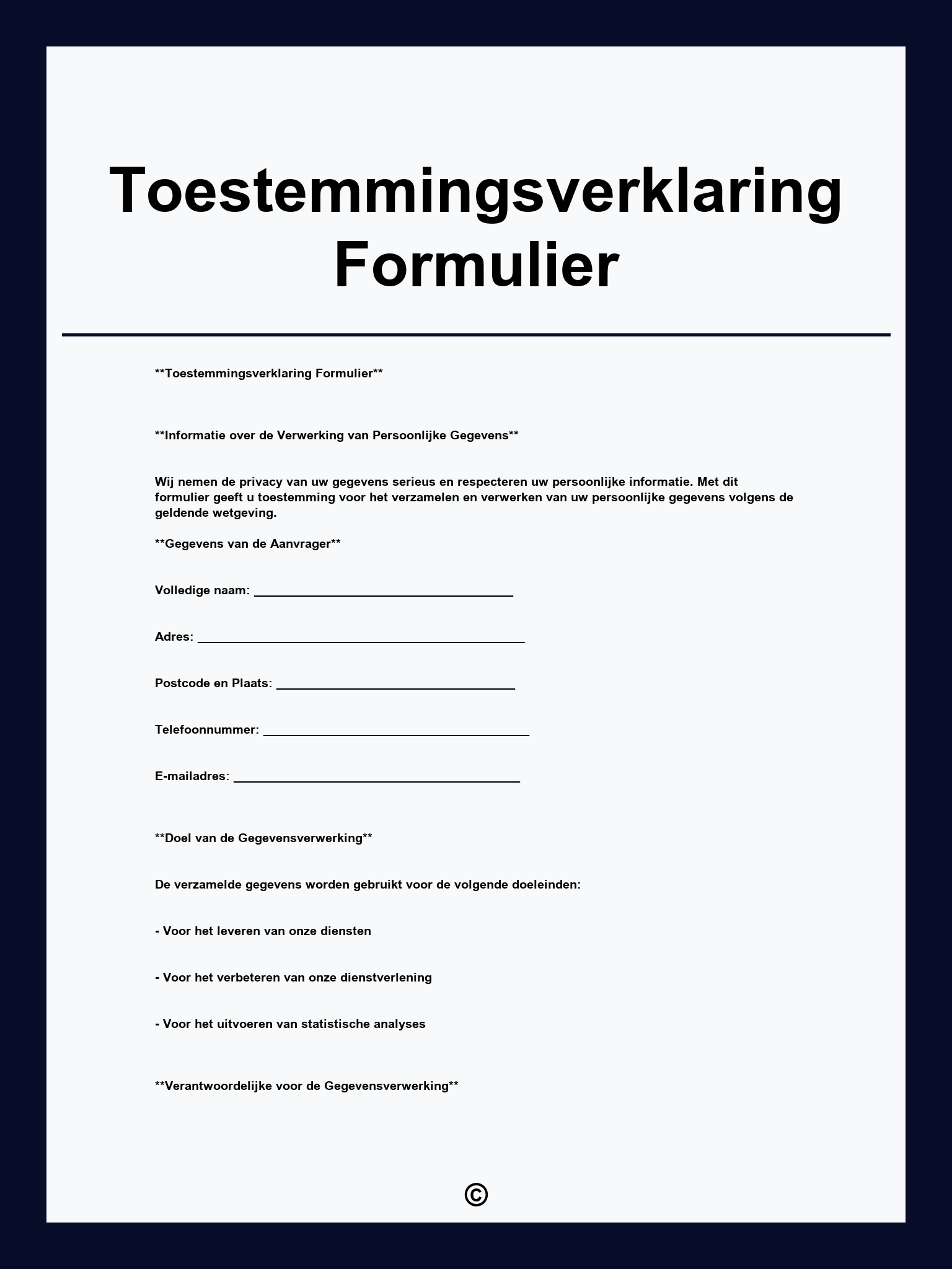 Toestemmingsverklaring Formulier
