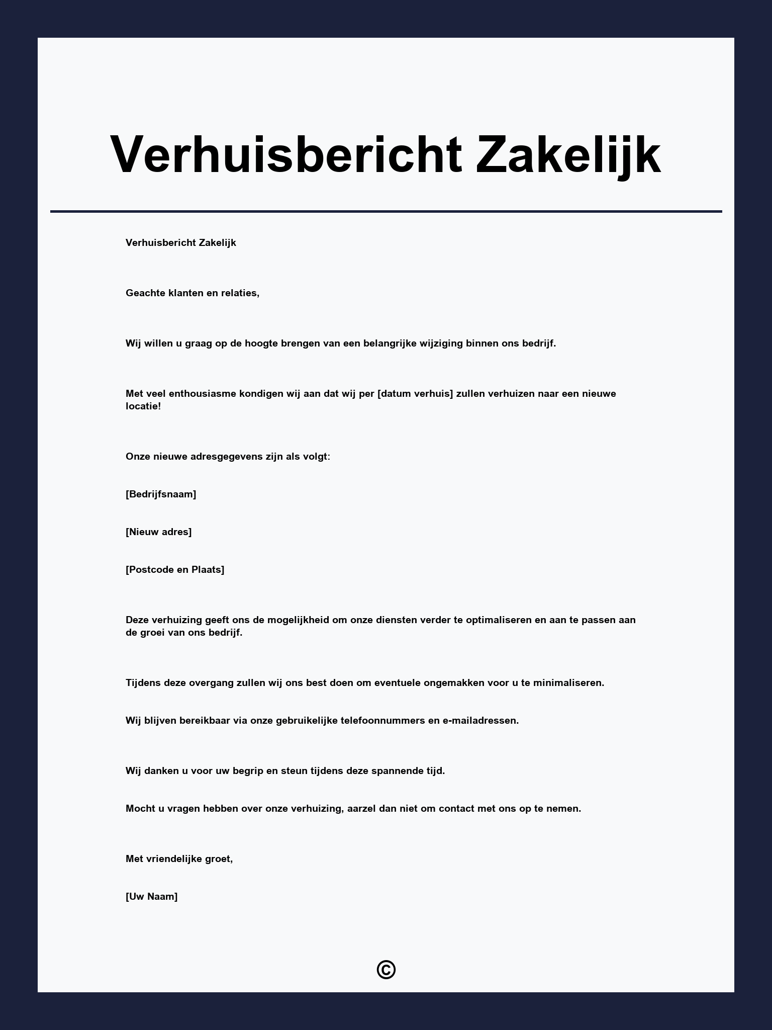 Verhuisbericht Zakelijk