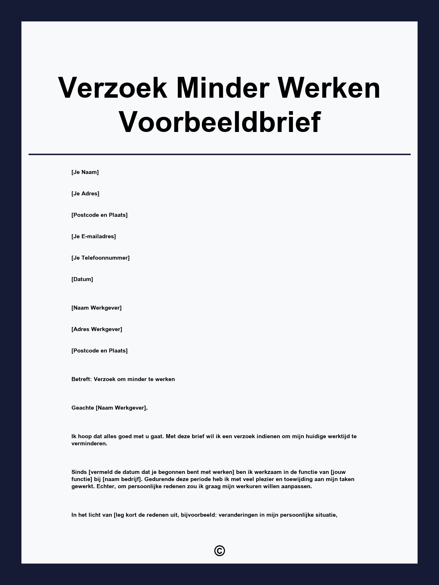 Verzoek Minder Werken Voorbeeldbrief