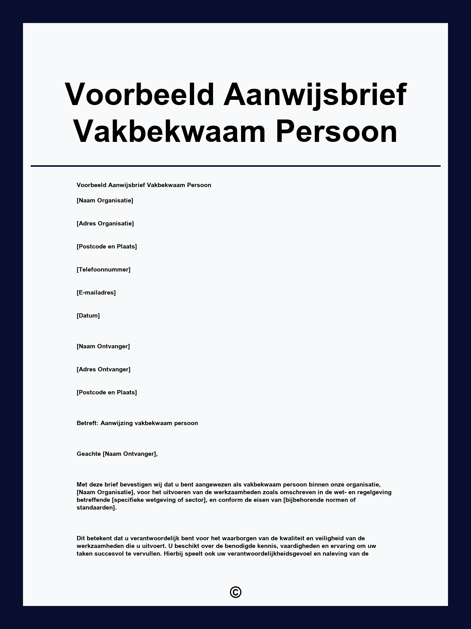 Voorbeeld Aanwijsbrief Vakbekwaam Persoon