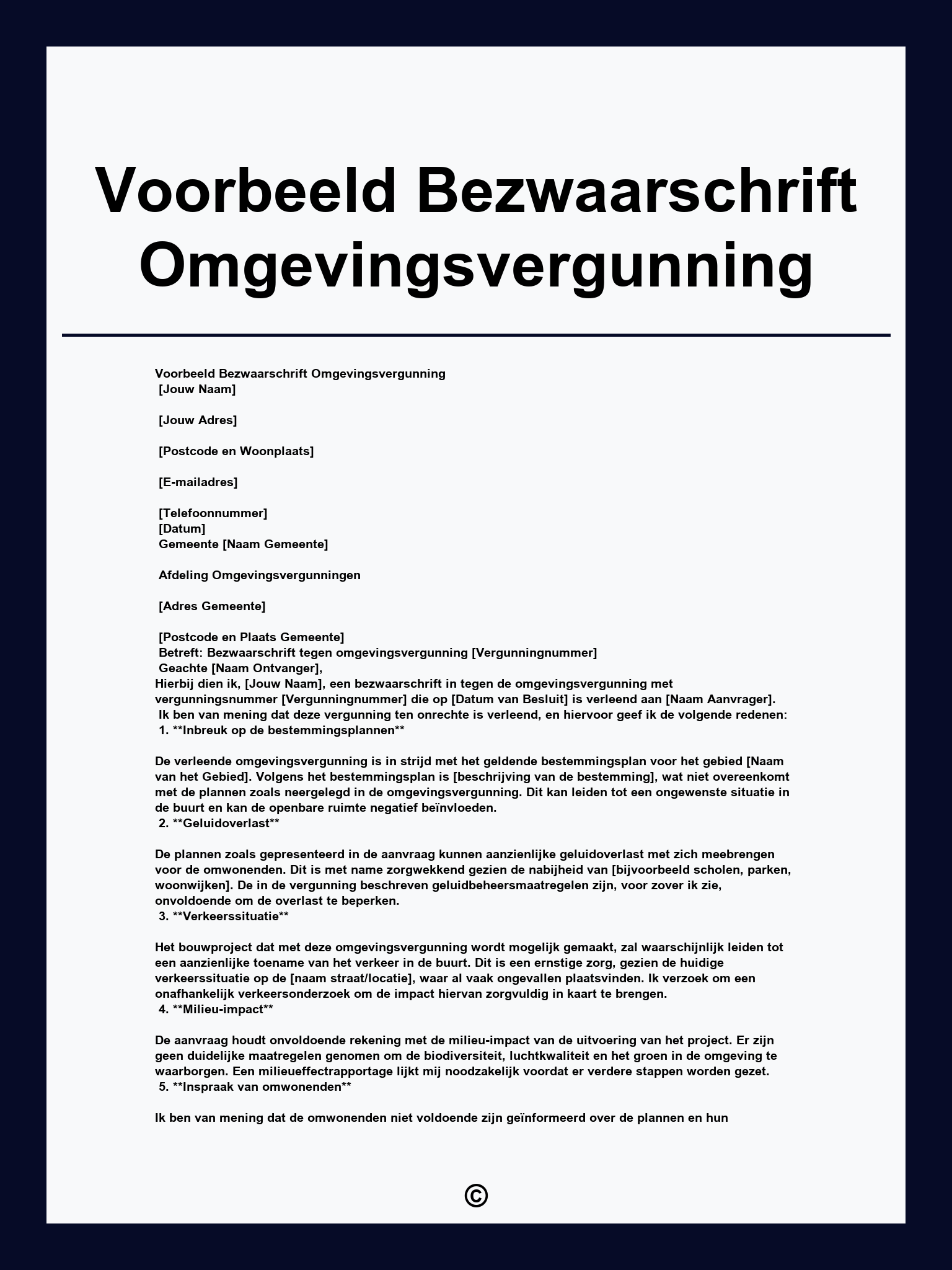 Voorbeeld Bezwaarschrift Omgevingsvergunning