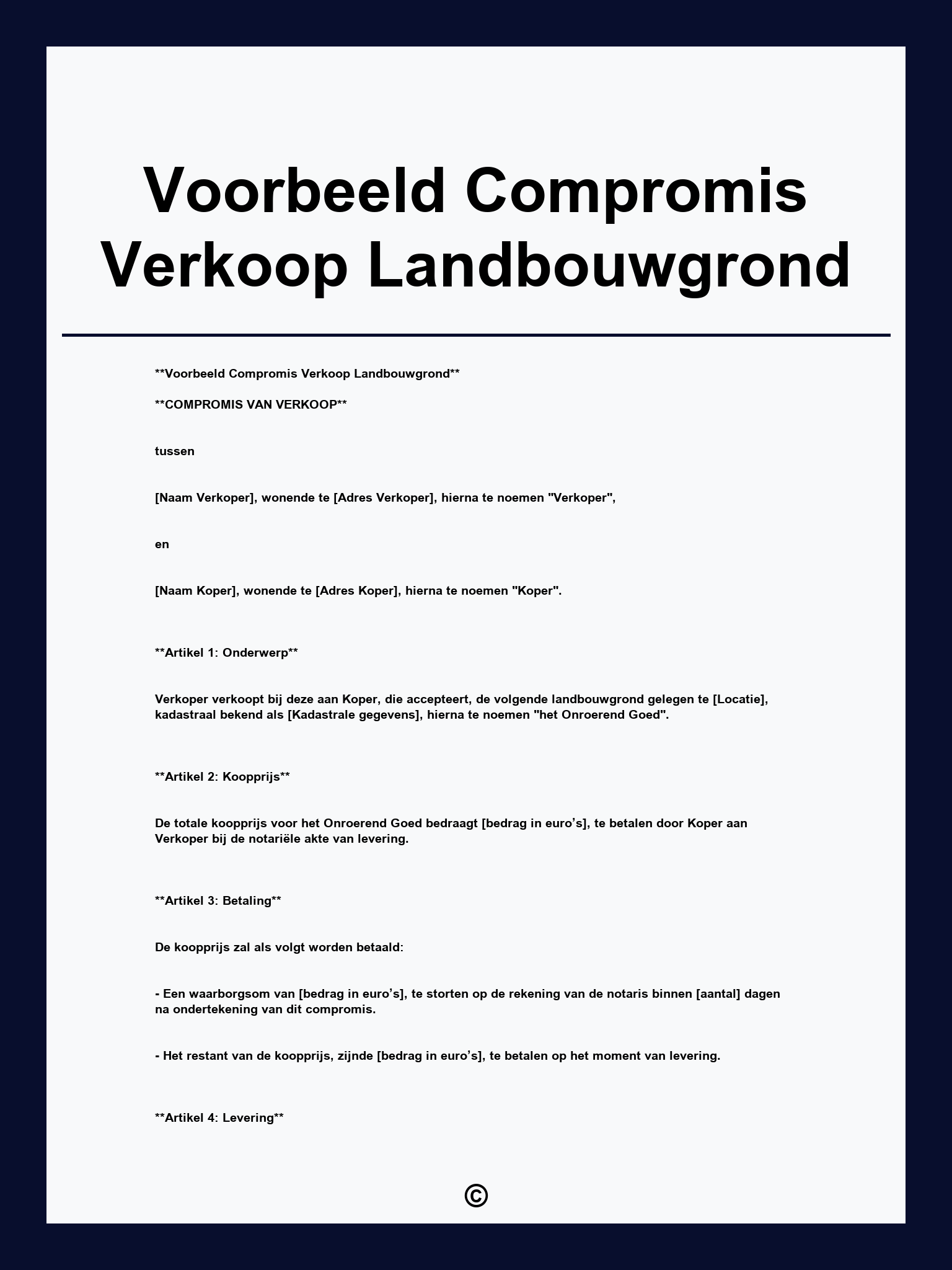 Voorbeeld Compromis Verkoop Landbouwgrond