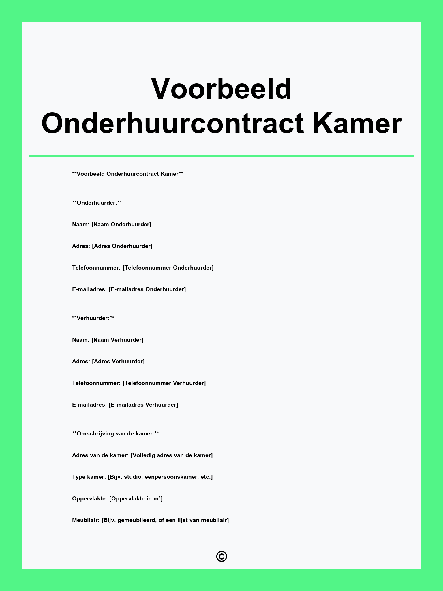 Voorbeeld Onderhuurcontract Kamer