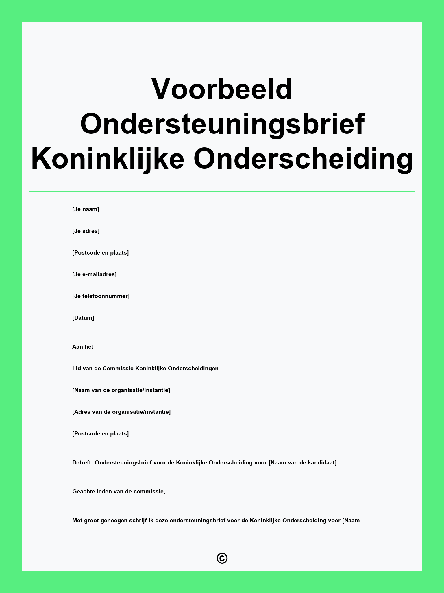 Voorbeeld Ondersteuningsbrief Koninklijke Onderscheiding