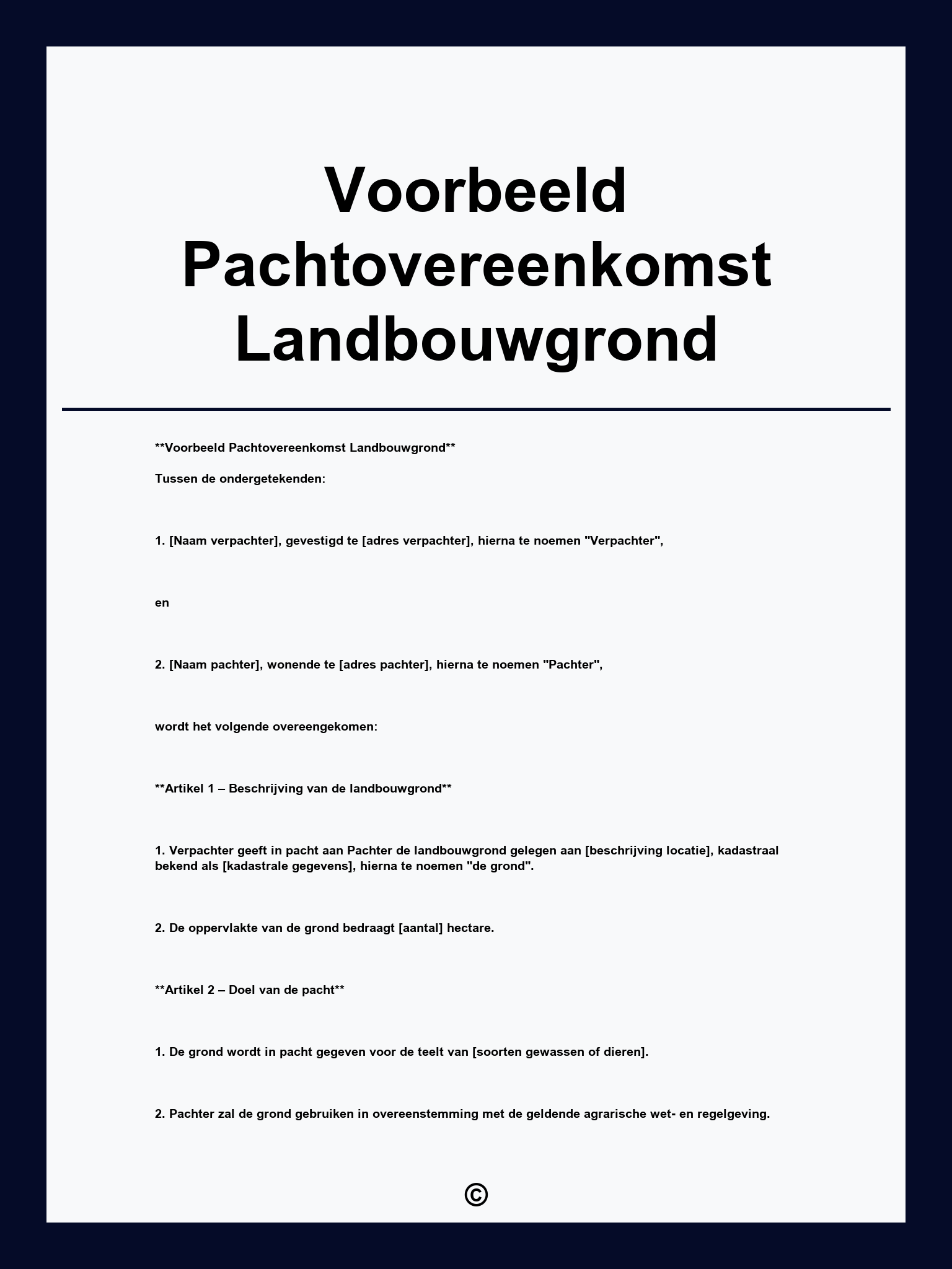 Voorbeeld Pachtovereenkomst Landbouwgrond