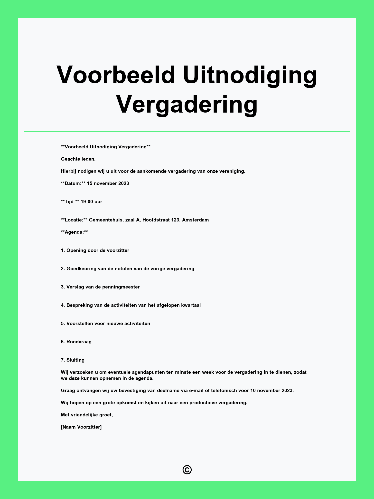 Voorbeeld Uitnodiging Vergadering