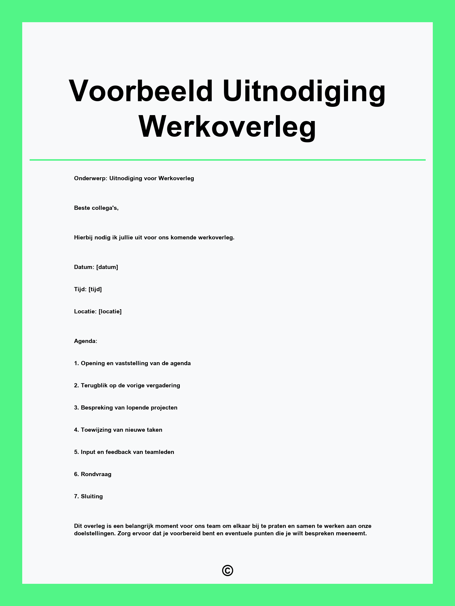 Voorbeeld Uitnodiging Werkoverleg