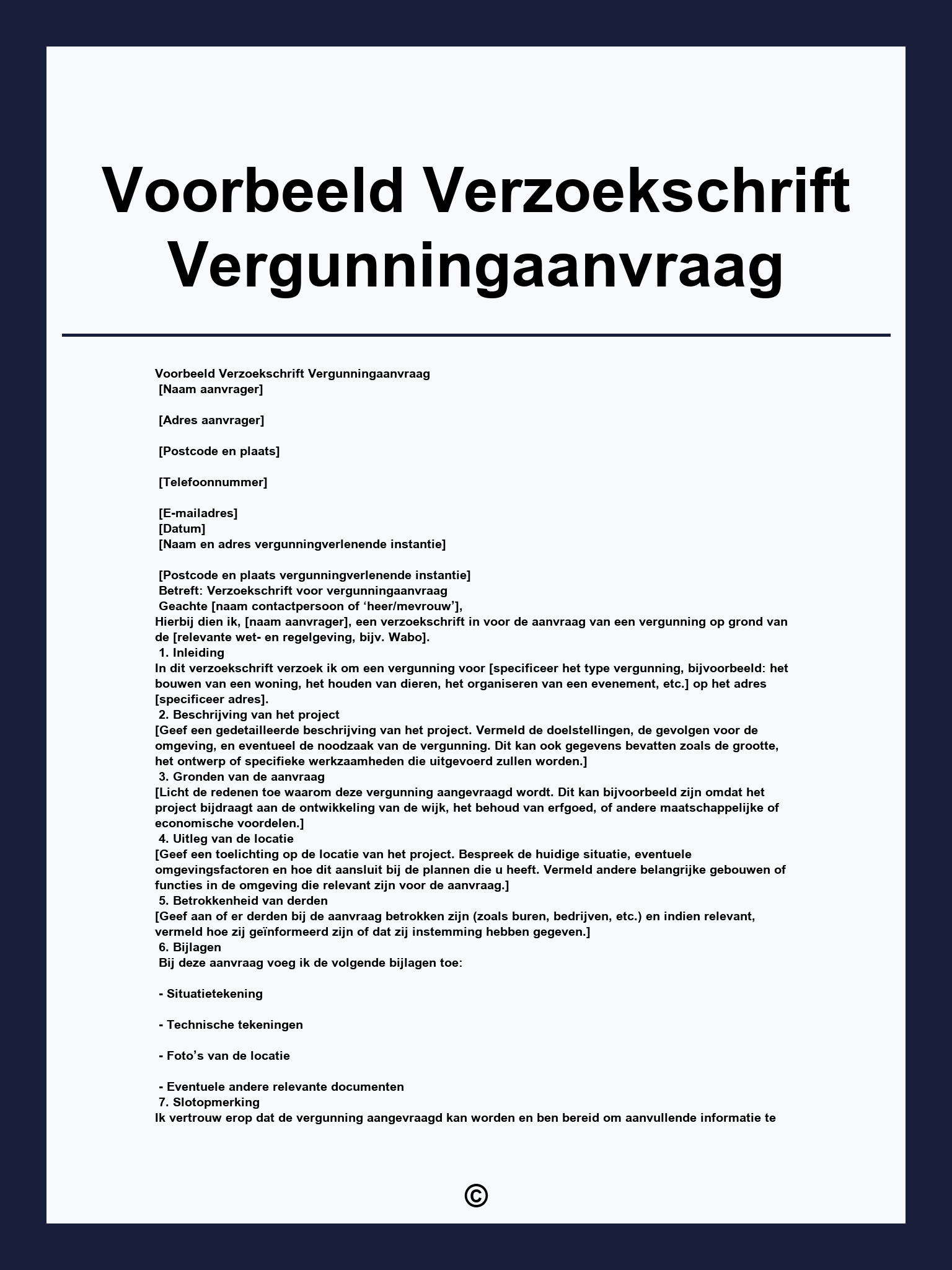 Voorbeeld Verzoekschrift Vergunningaanvraag