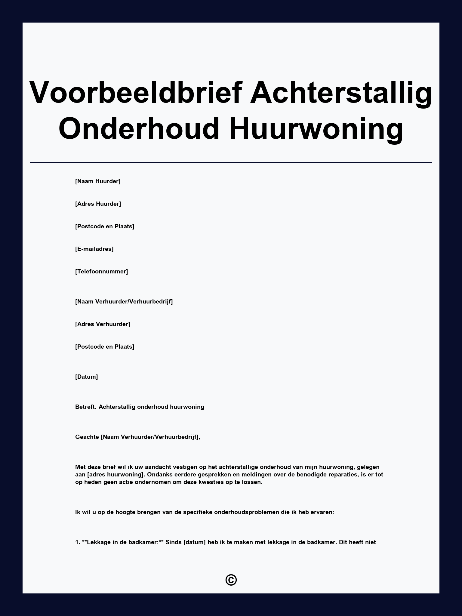 Voorbeeldbrief Achterstallig Onderhoud Huurwoning
